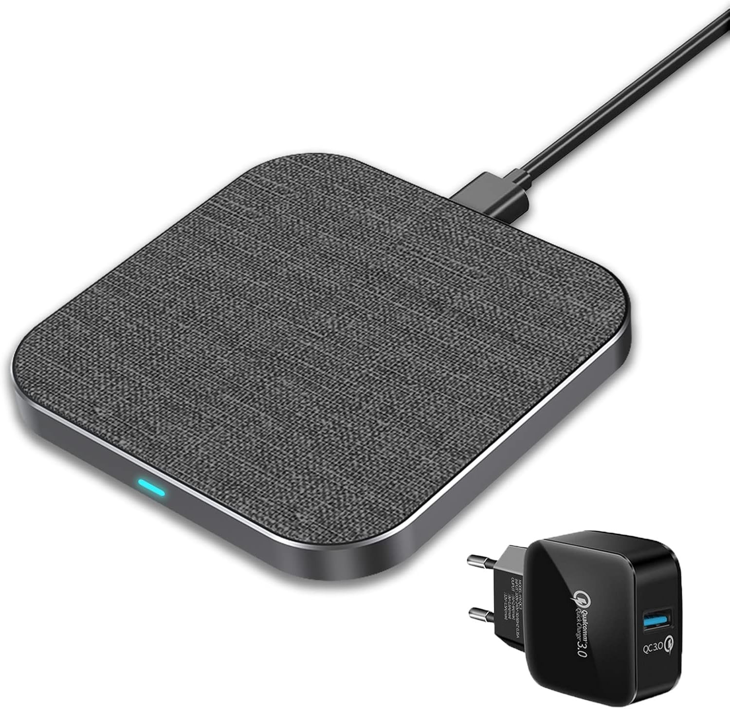 15W Hızlı Kablosuz Şarj İstasyonu USB-C + QC 3.0 Adaptör, Qi Uyumlu 