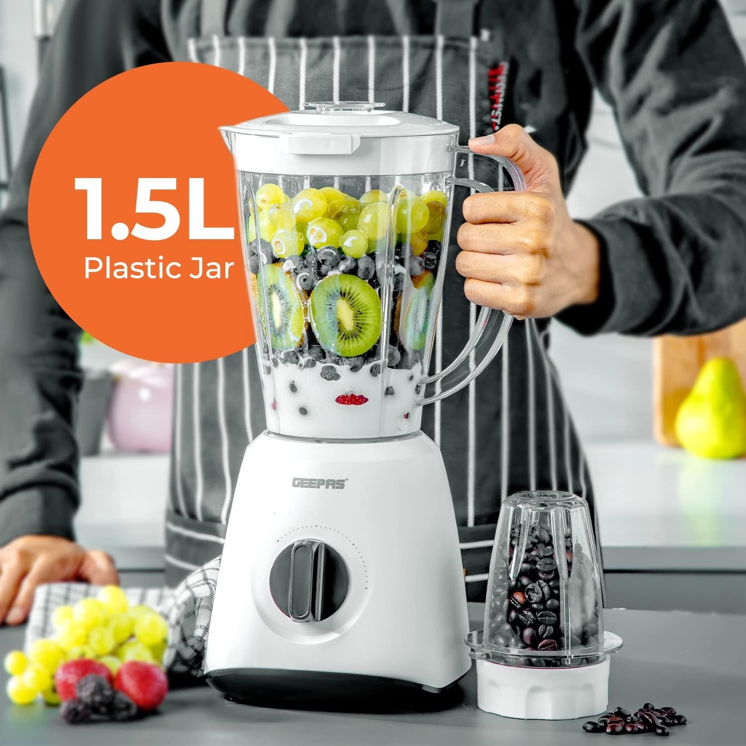 600W Çok İşlevli 2'si 1 Arada Blender Güçlü Bakır Motor, 2 Hız ve Darbe Fonksiyonu