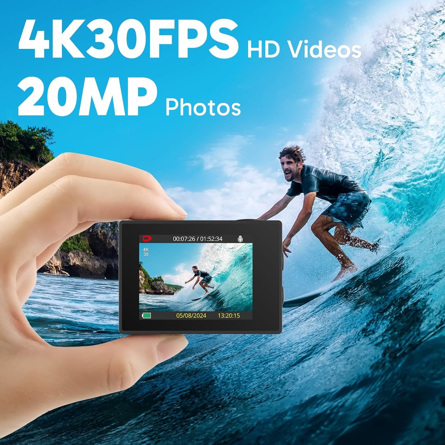 EK7000 4K30FPS 20MP Aksiyon Kamerası - 64GB microSDXC Hafıza Kartı ile