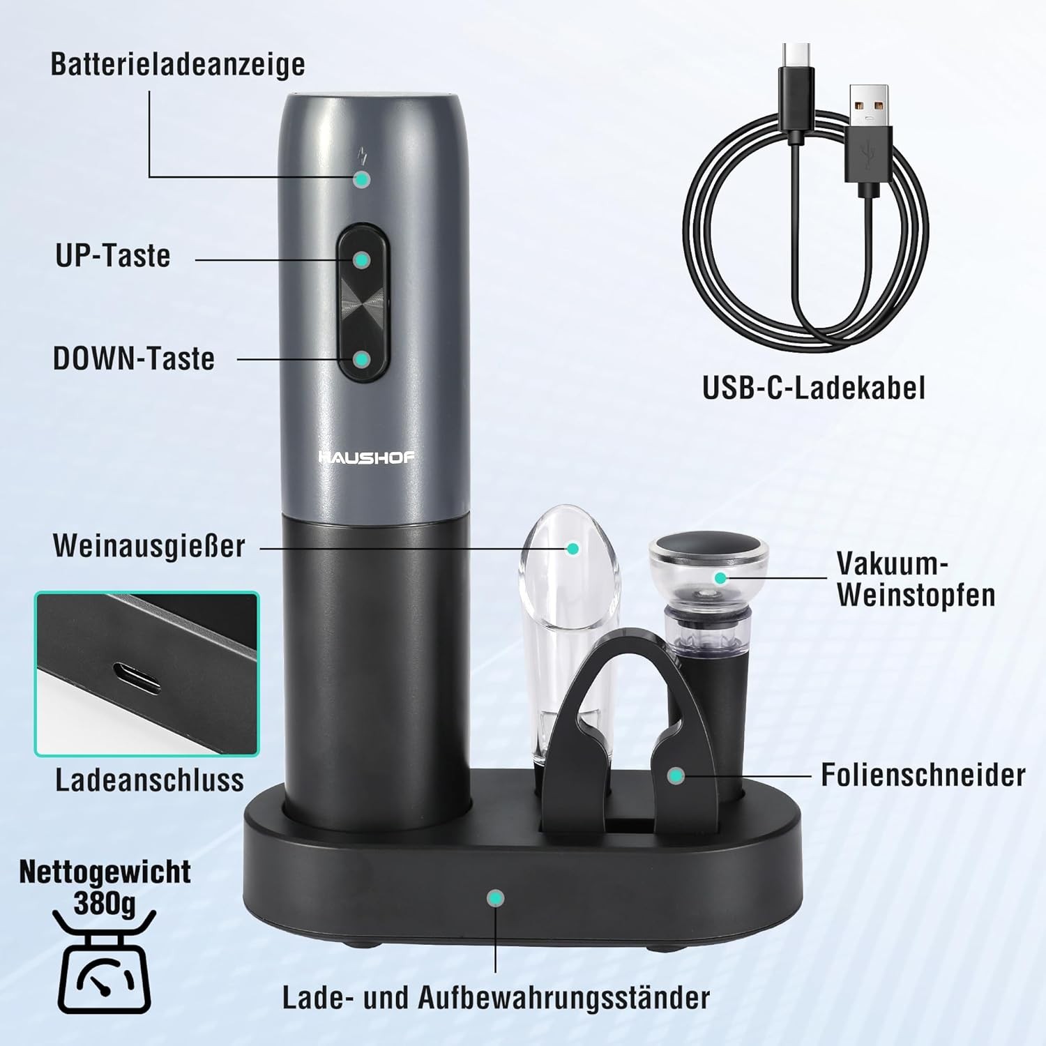 Elektrikli Şarap Açacağı Seti - USB Şarjlı, Yüksek Kaliteli ve Kullanımı Kolay