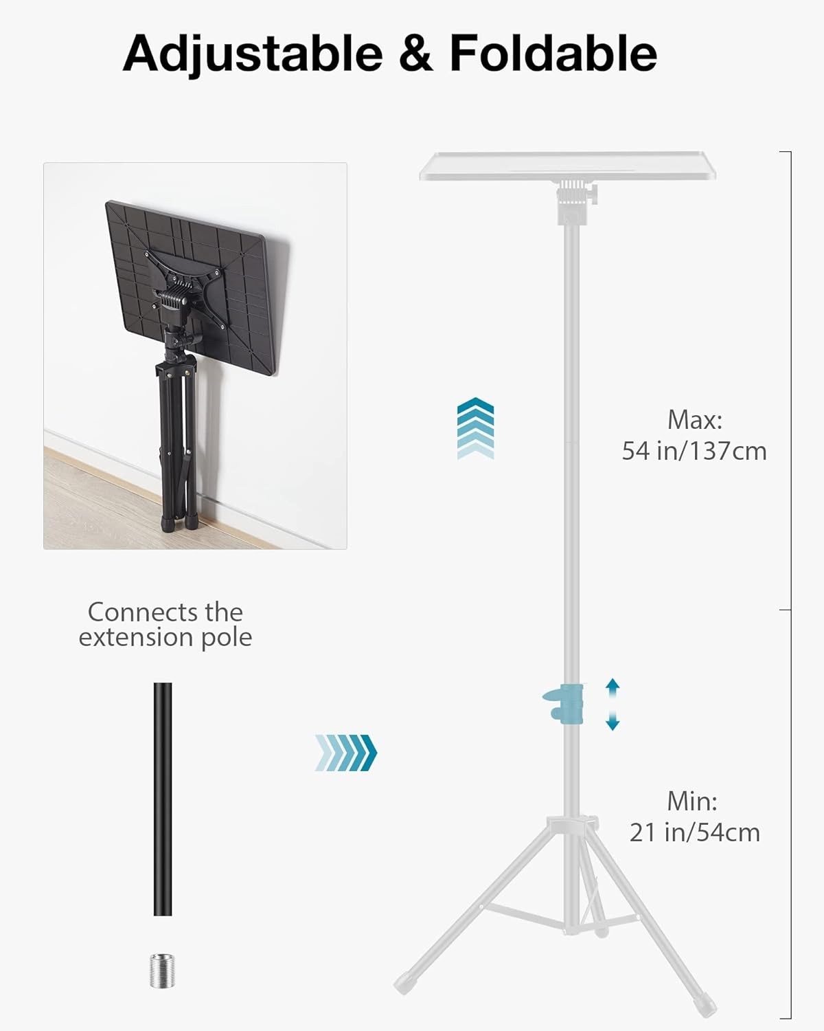 Ayarlanabilir Projektör Standı Tripod, 21" ila 54" Yükseklik, Taşınabilir Dizüstü Bilgisayar & Müzik Standı