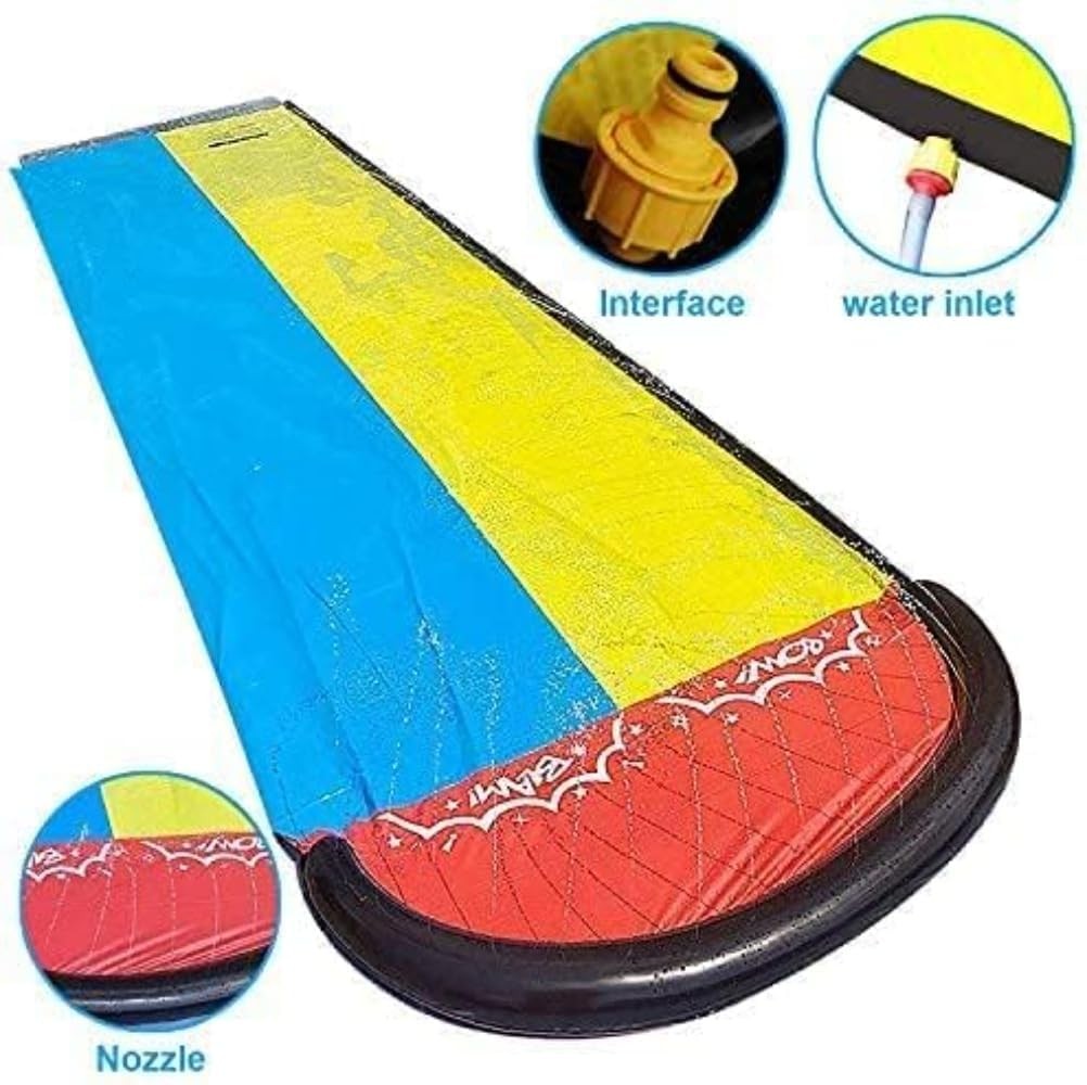 Çocuklar İçin Çift Şeritli Dev Su Kaydırağı, Çarpma Pedi ve Şişme Tahtalı Bahçe Oyuncağı