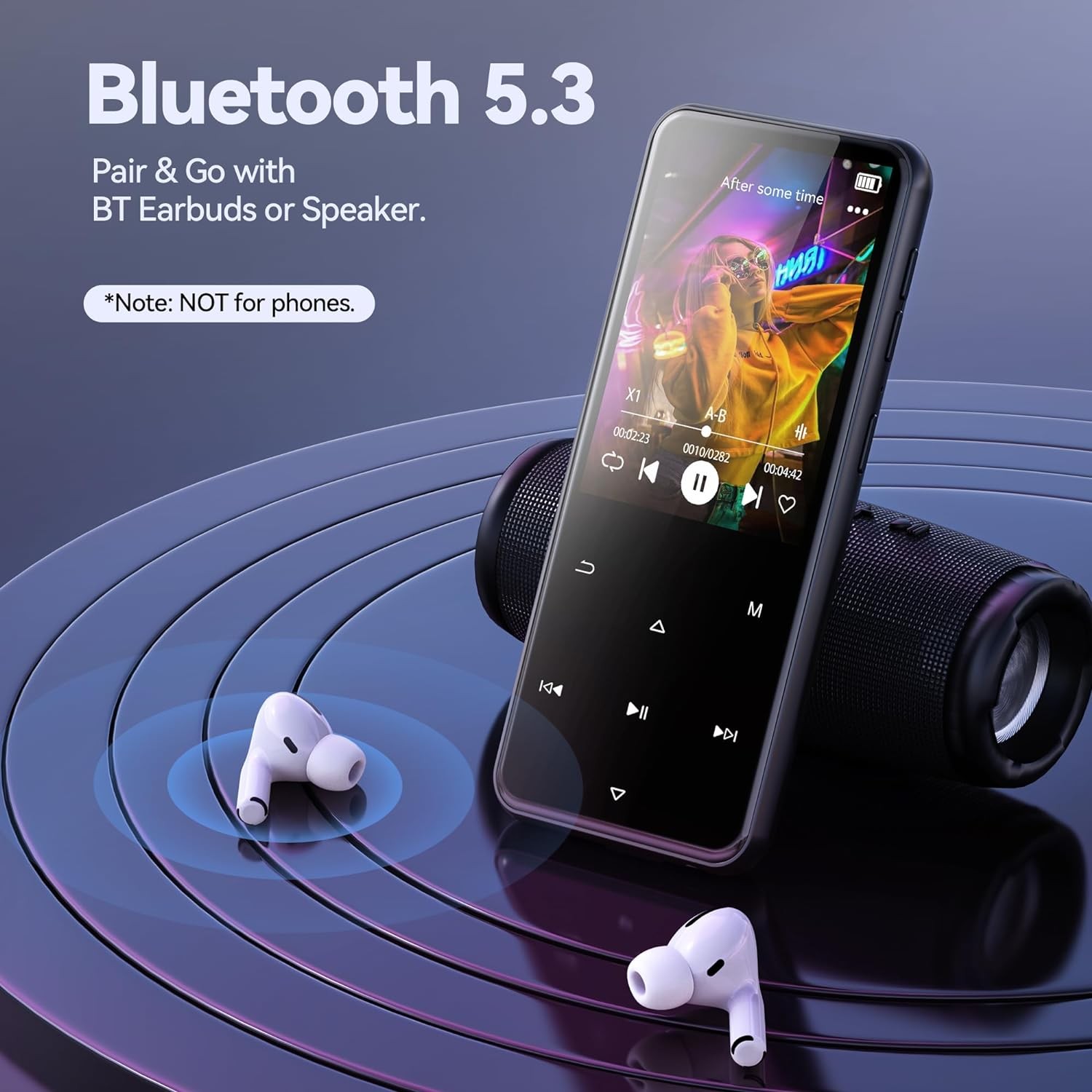 64GB Bluetooth MP3 Çalar, AGPTEK M3 2.4 İnç Müzik Çalar, Hoparlör