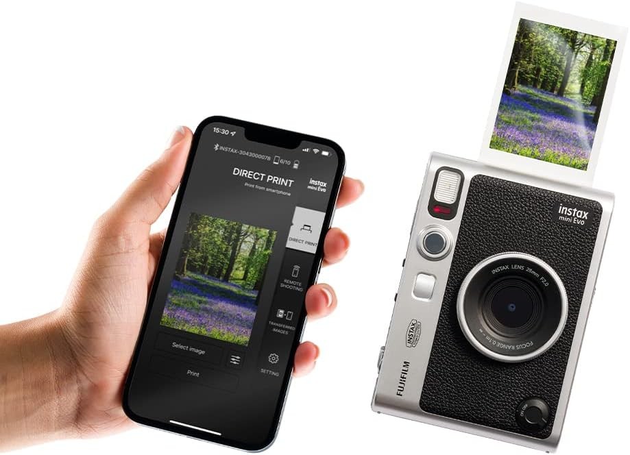 INSTAX Mini EVO Siyah Hibrit Anlık Fotoğraf Makinesi USB-C, 10 Lens Modu ve Film Efektleri