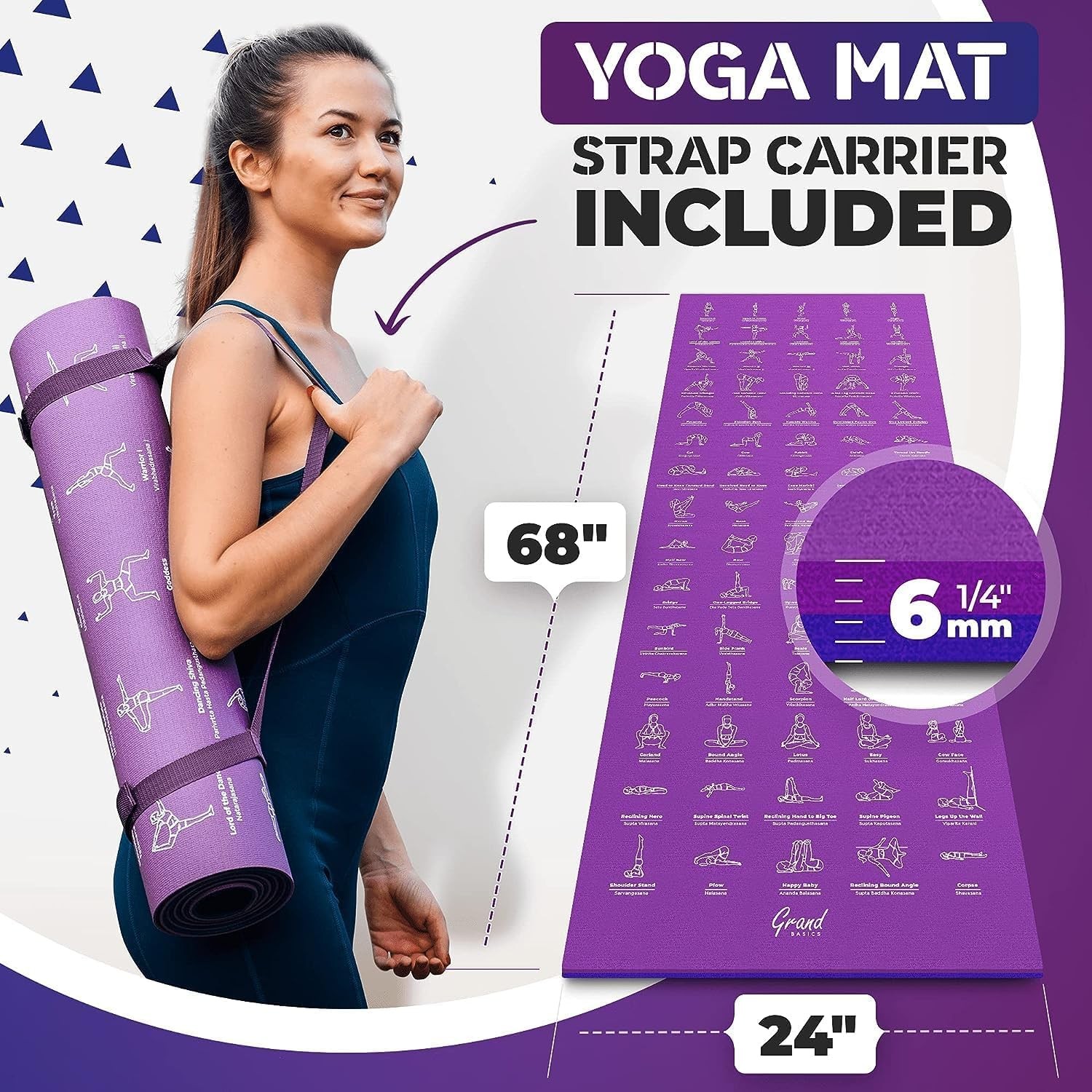 6mm Kalın Yoga Matı, Taşıma Çantası ve Kemer ile, Ekolojik TPE Mat 173x61 cm