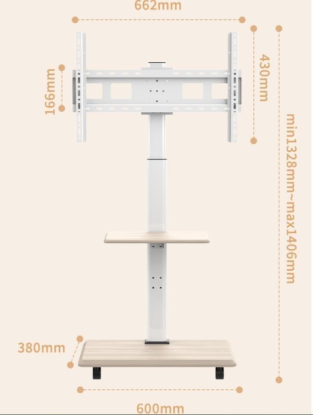 Tekerlekli Taşınabilir TV Sehpası 26-70 İnç Düz/Kavisli TV'ler İçin Döner ve Yükseklik Ayarlı