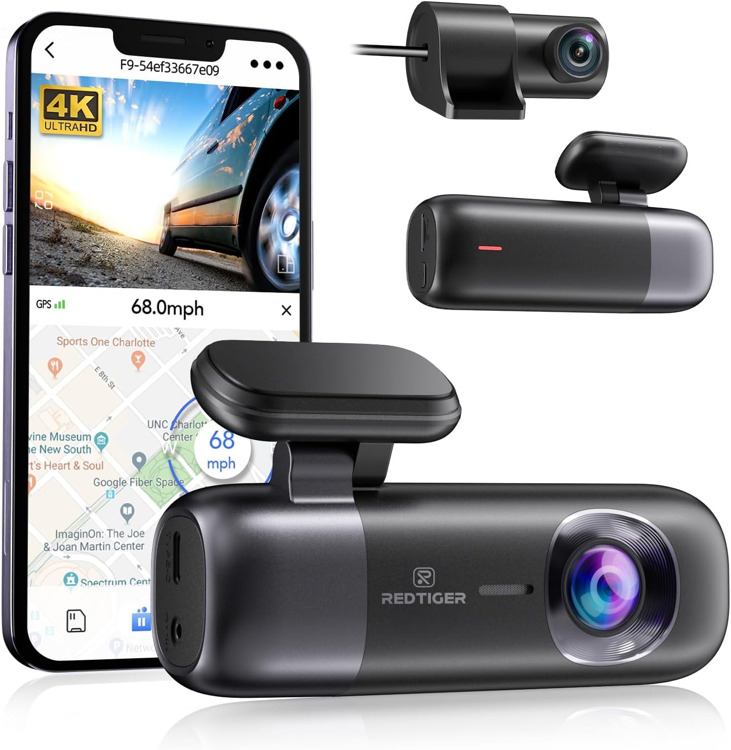 F9 4K Dash Cam, Ön ve Arka 1080P FHD, Wi-Fi, GPS, Gece Görüşlü