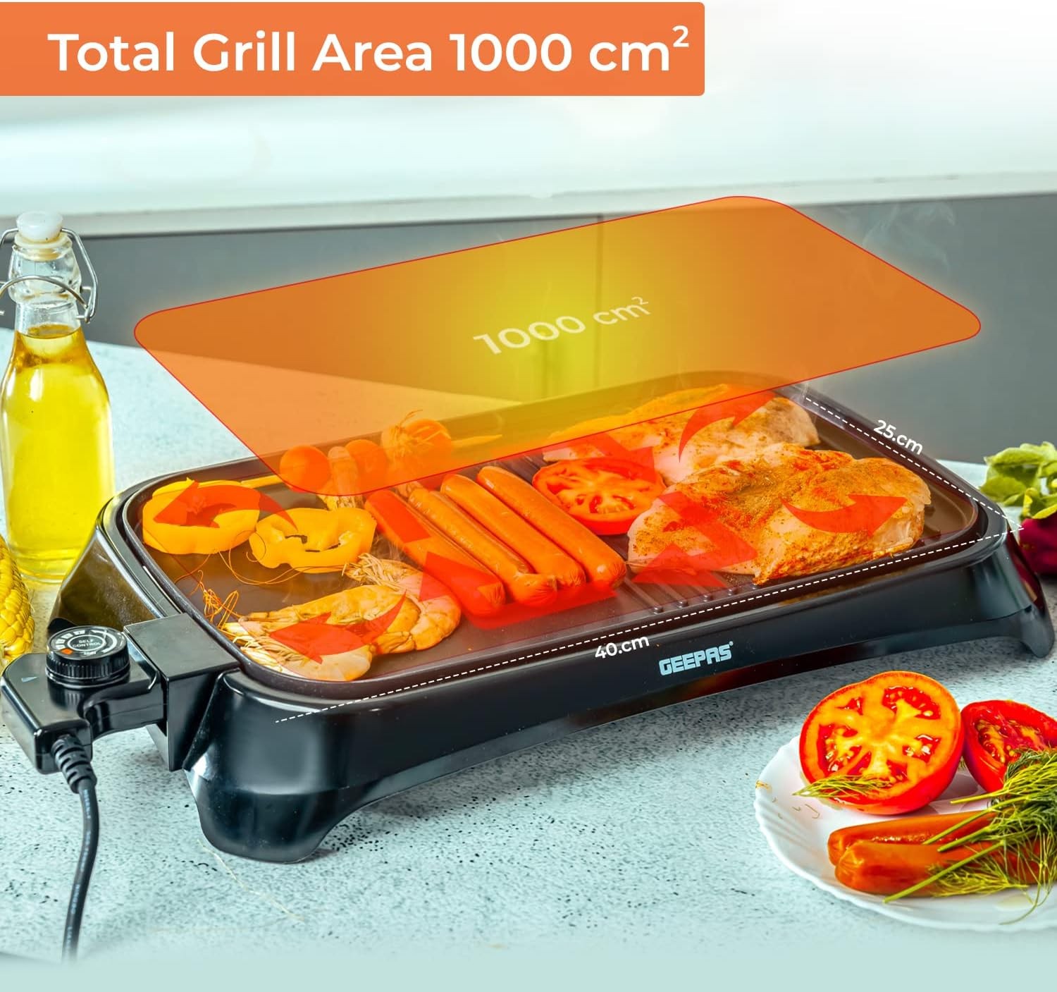 1600W Elektrikli Barbekü Izgarası Termostat Yapışmaz Duman Çıkarmayan Izgara