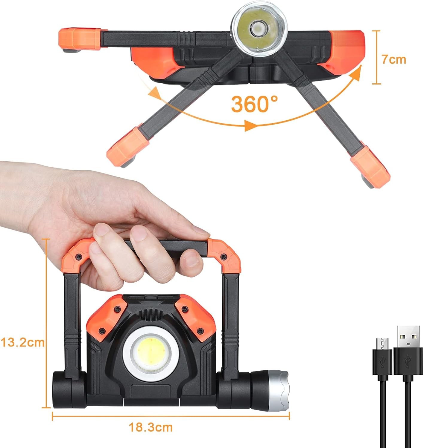 LED Çalışma Işığı, 2000LM 4400mAh Şarj Edilebilir USB