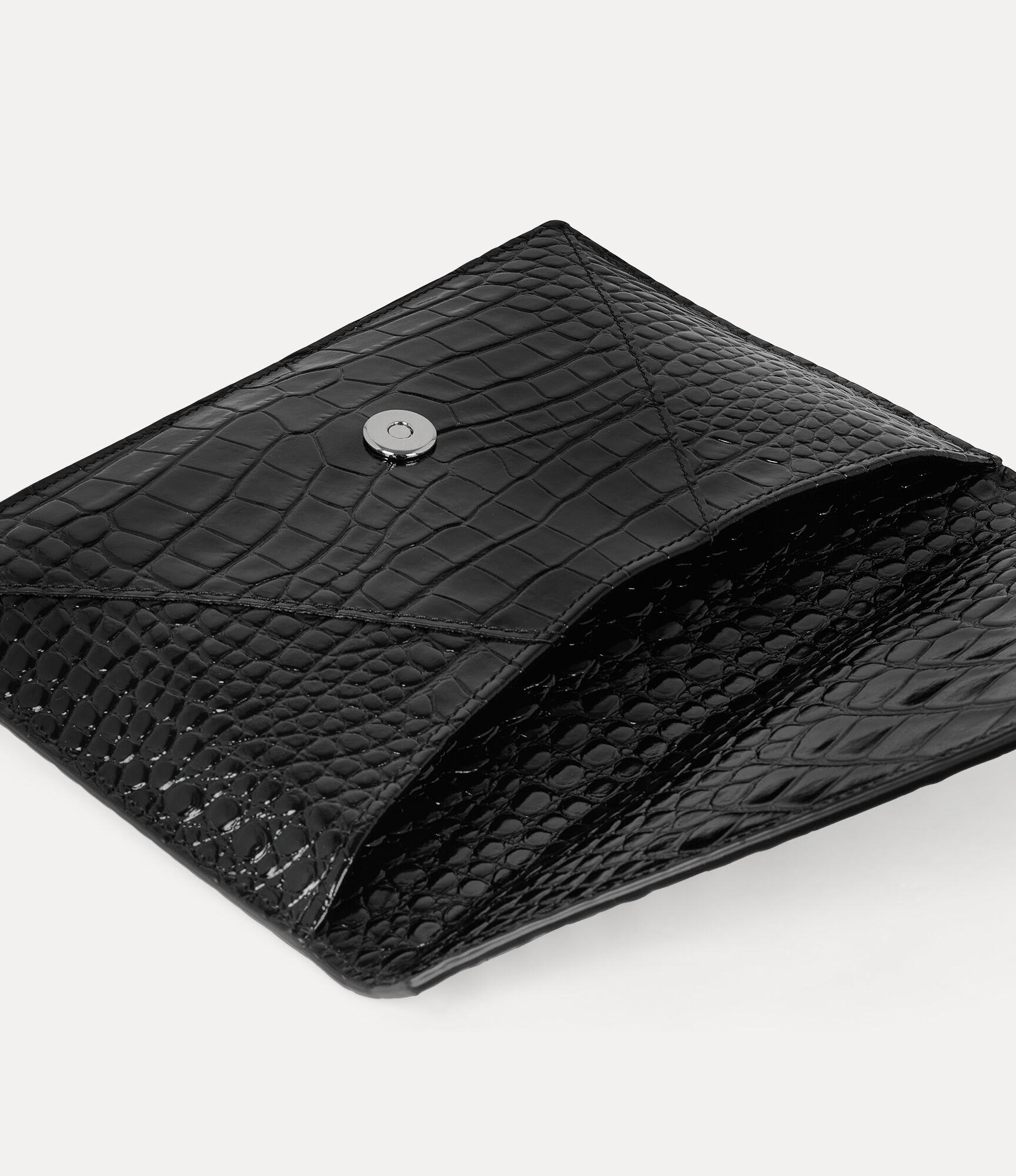 Crocodile Envelope Clutch Press-Stud Kapanma ve Orb Silueti Detaylı %100 Dana Deri Çanta