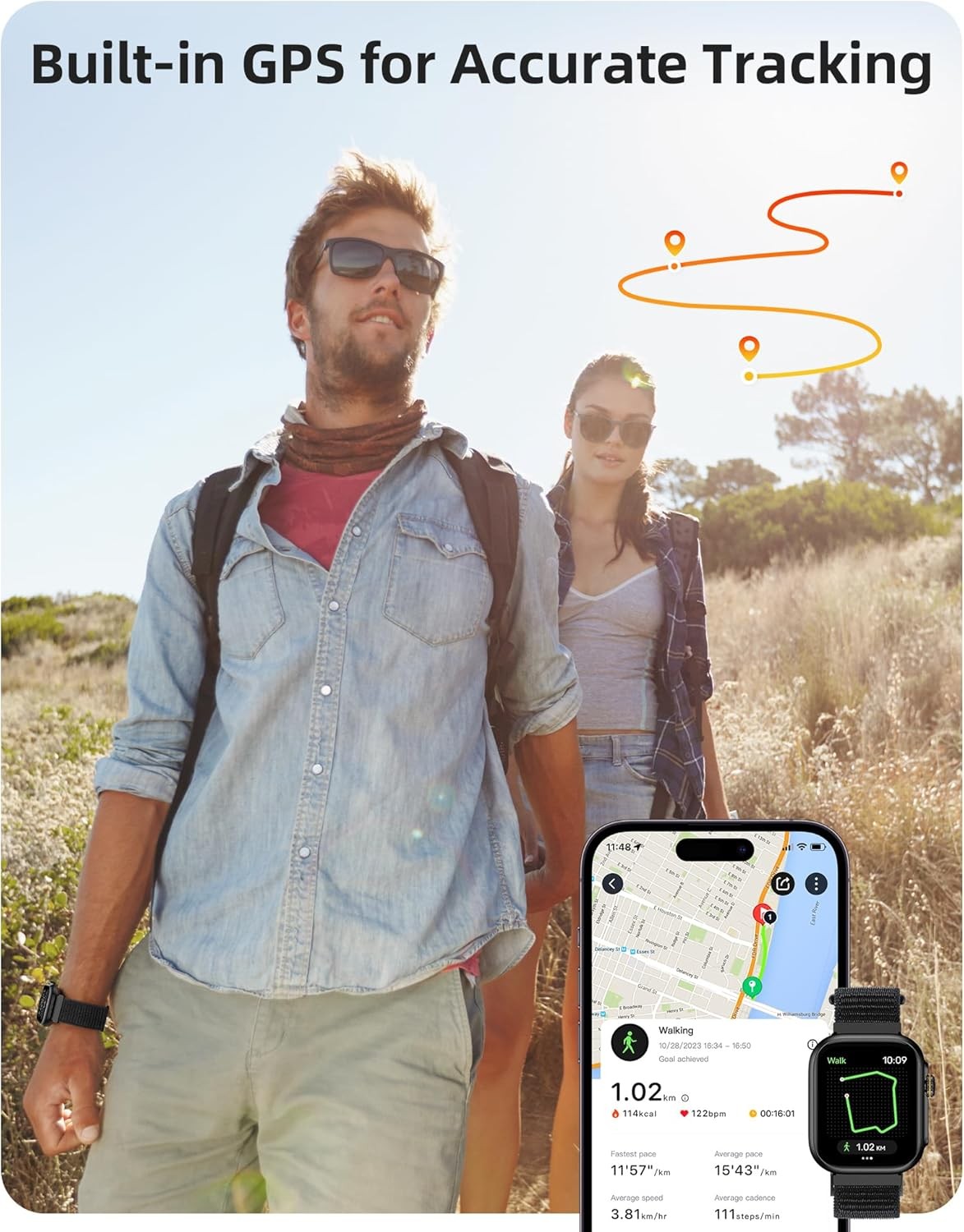 Dahili GPS ve Bluetooth Aramalı Akıllı Saat, 30M Su Geçirmez, 100+ Spor Modu