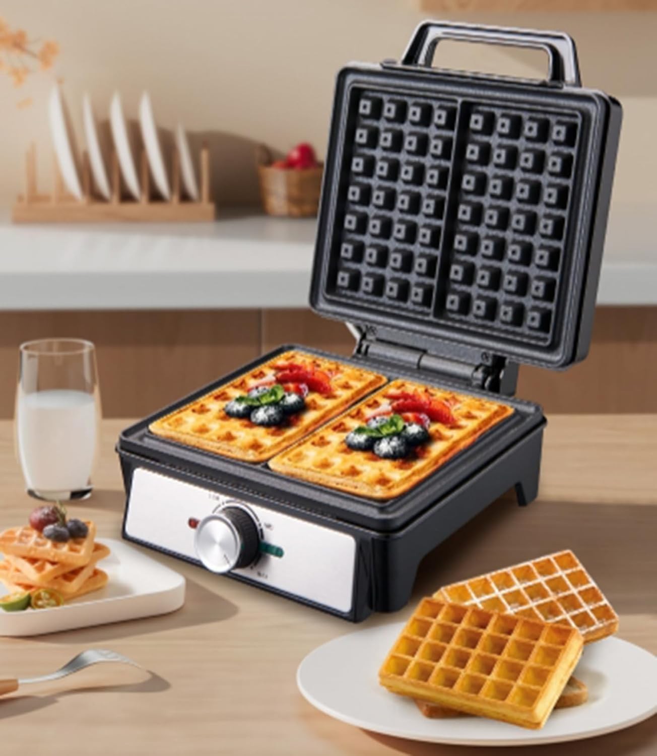 1600W Çift Taraflı Isıtmalı Elektrikli Waffle Makinesi - Mini Belçika Waffle Ütüsü