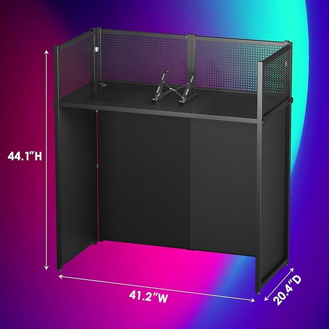 Taşınabilir DJ Cephe Kabini - Siyah & Beyaz Perdeler, Taşıma Çantası, Bilgisayar Standı