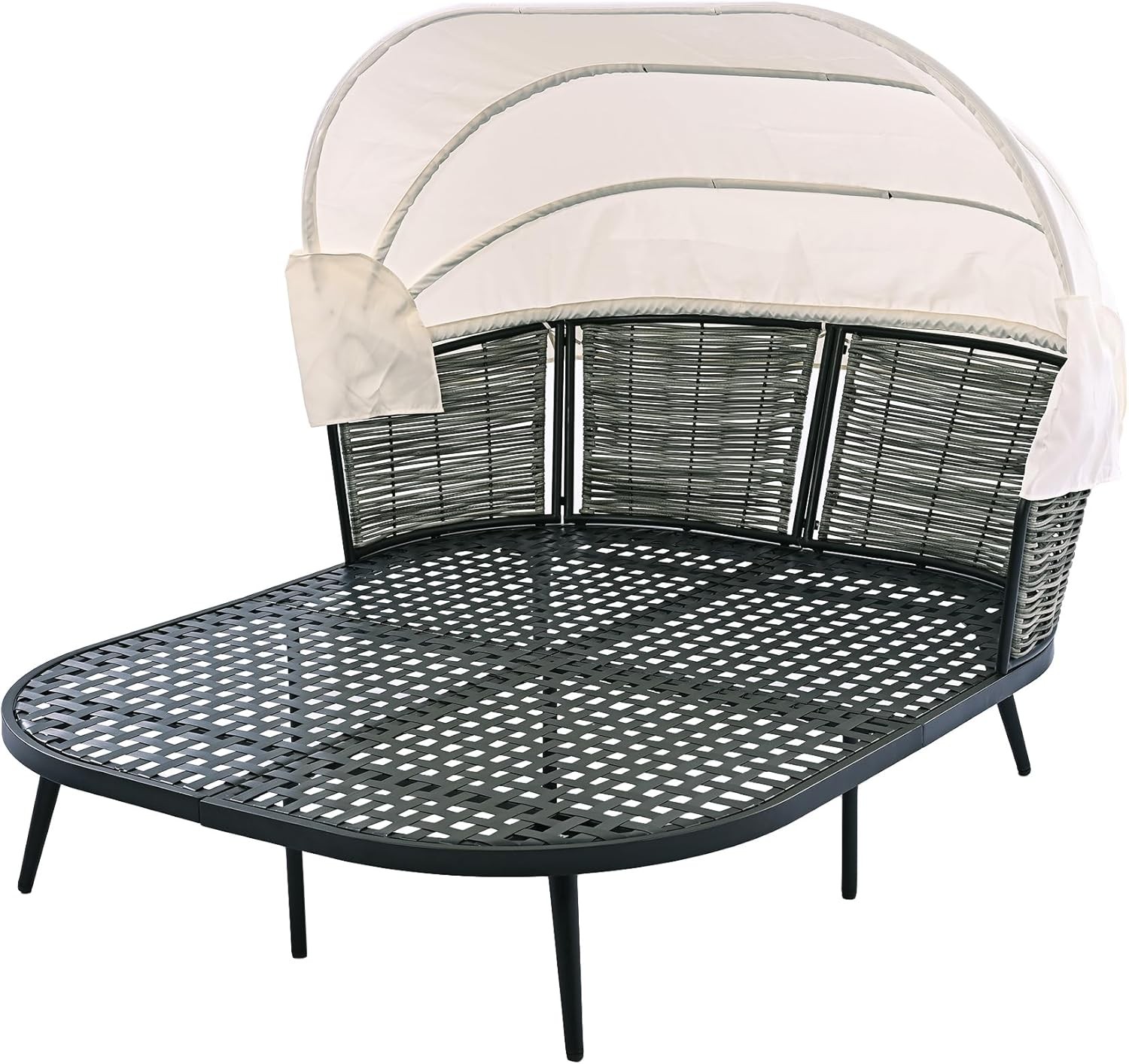 Kademeli Gölgelikli Premium Patio Kanepe Rattan ve Metal, Yastık ve Minderli