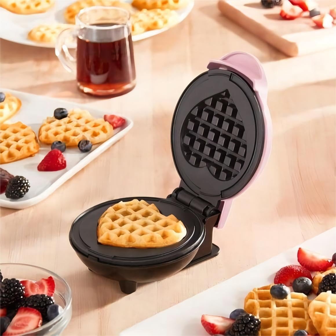  Ev Tipi Elektrikli Waffle Makinesi, Kalp Şeklinde, Kompakt Tasarım, 12 CM