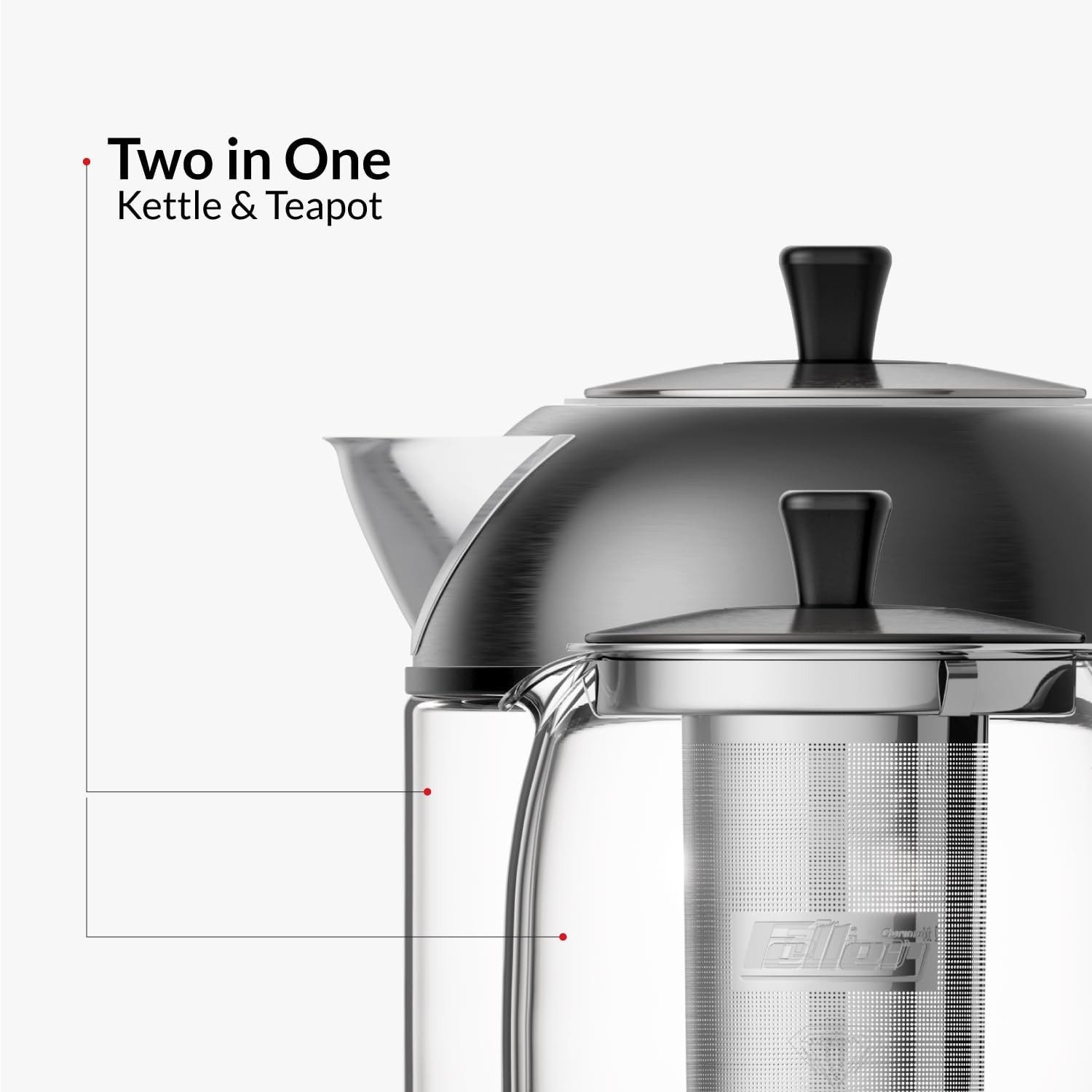 2200W 2'si 1 Arada Kettle, Cam Su Isıtıcısı ve Paslanmaz Çelik Çaydanlık