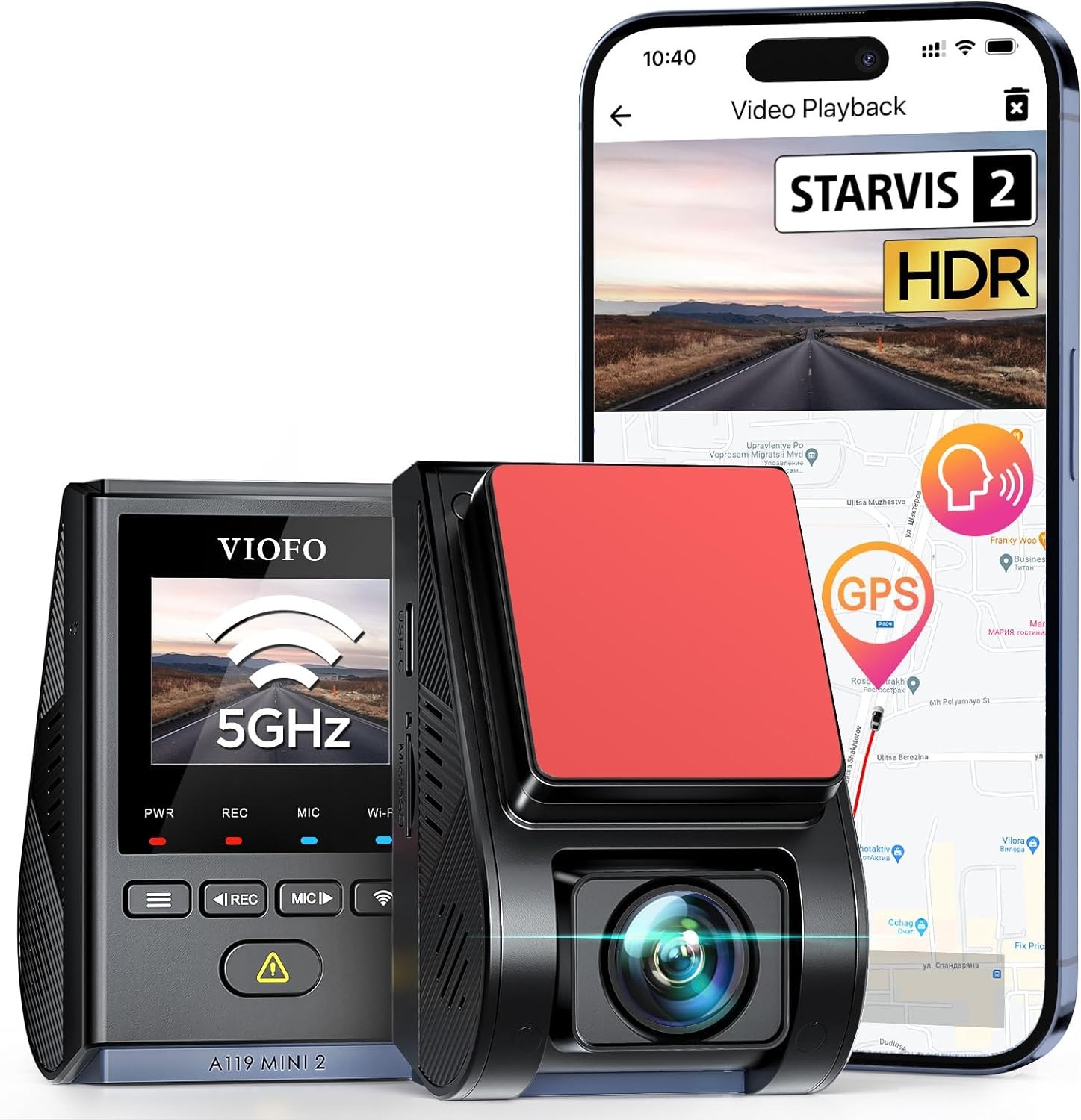 Dash Cam A119 Mini 2, STARVIS 2 Sensör, 2K 60fps/HDR 30fps Ses Kontrolü 5GHz Wi-Fi GPS'li Araç İçi Kamera