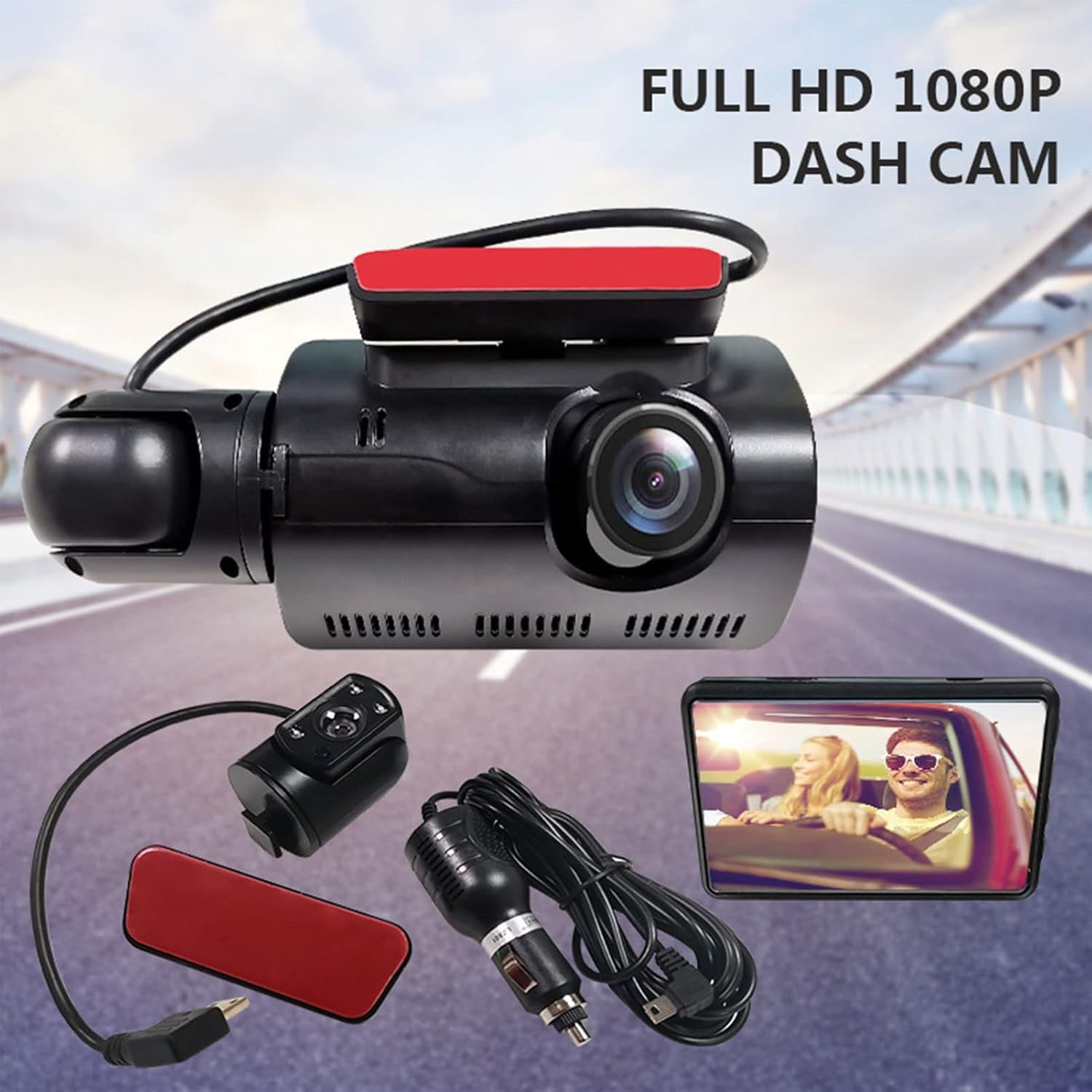 Çift HD Dashcam, WiFi ve GPS Destekli, 170° Geniş Açı, 360° Döner Kamera, Gece Görüşlü