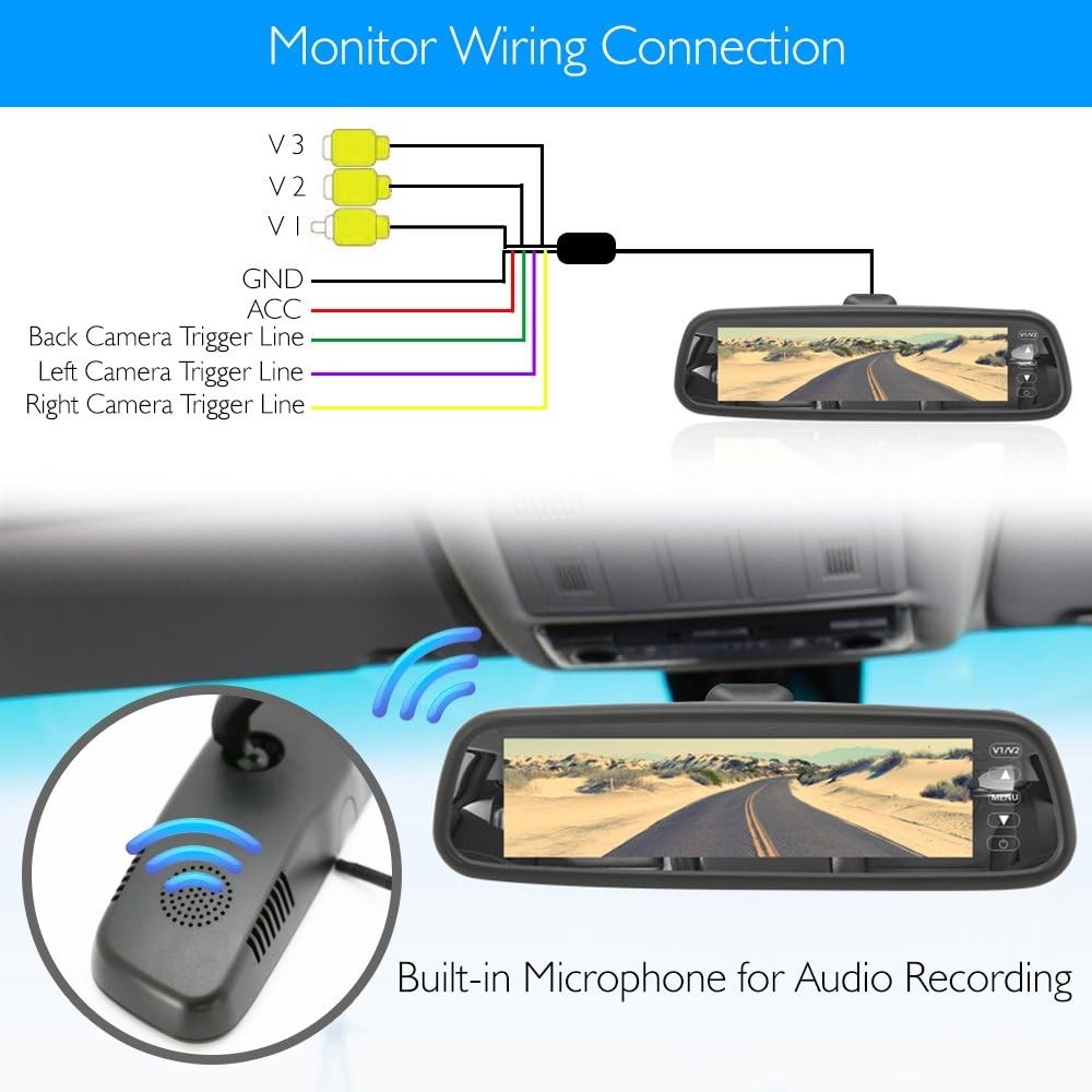 Dash Cam Arka Görüş Aynası Monitoru, 7.4” LCD Ekran, IP69 Su Geçirmez