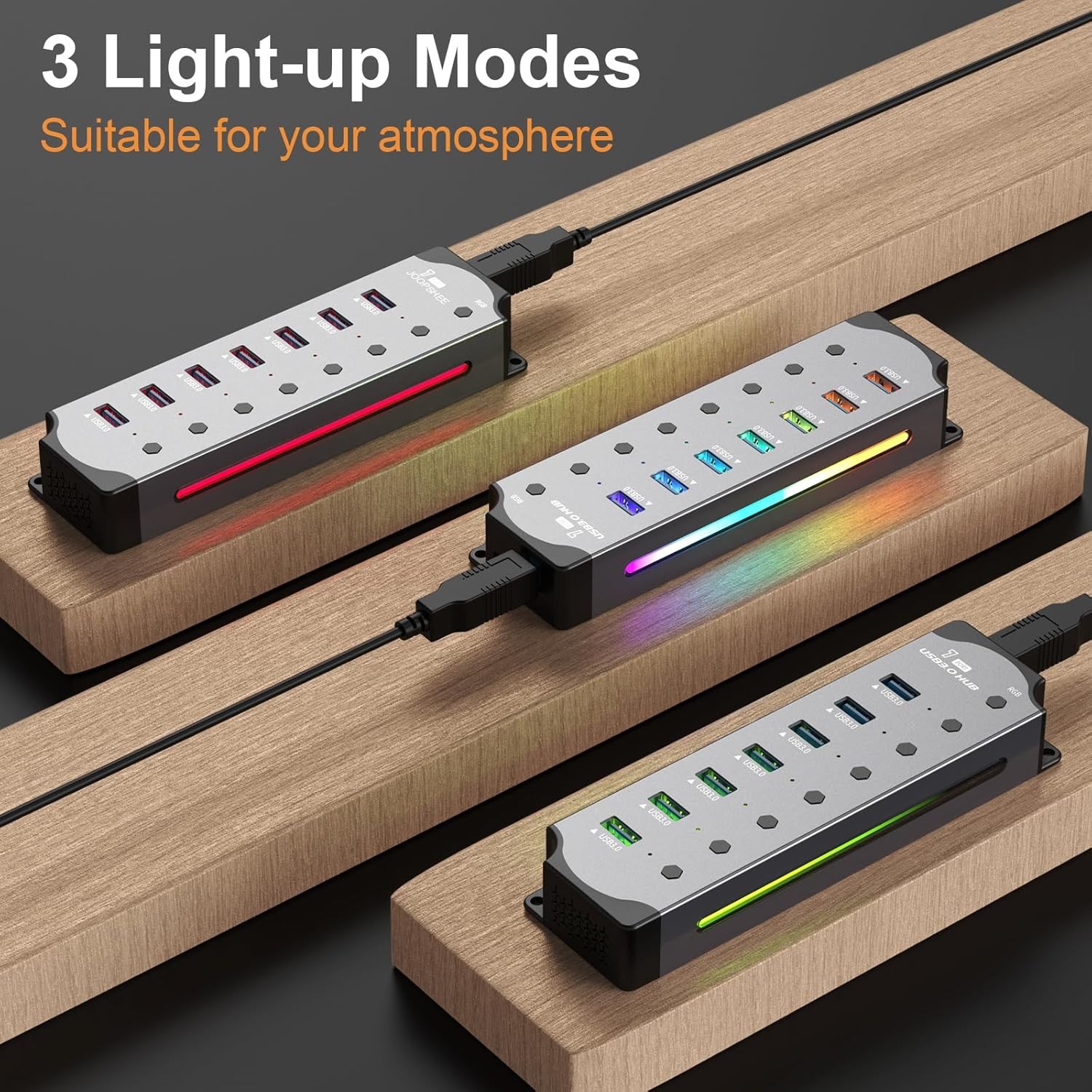 USB 3.0 Hub - 7 Portlu, Alüminyum Gövde, LED Açma/Kapama Anahtarları