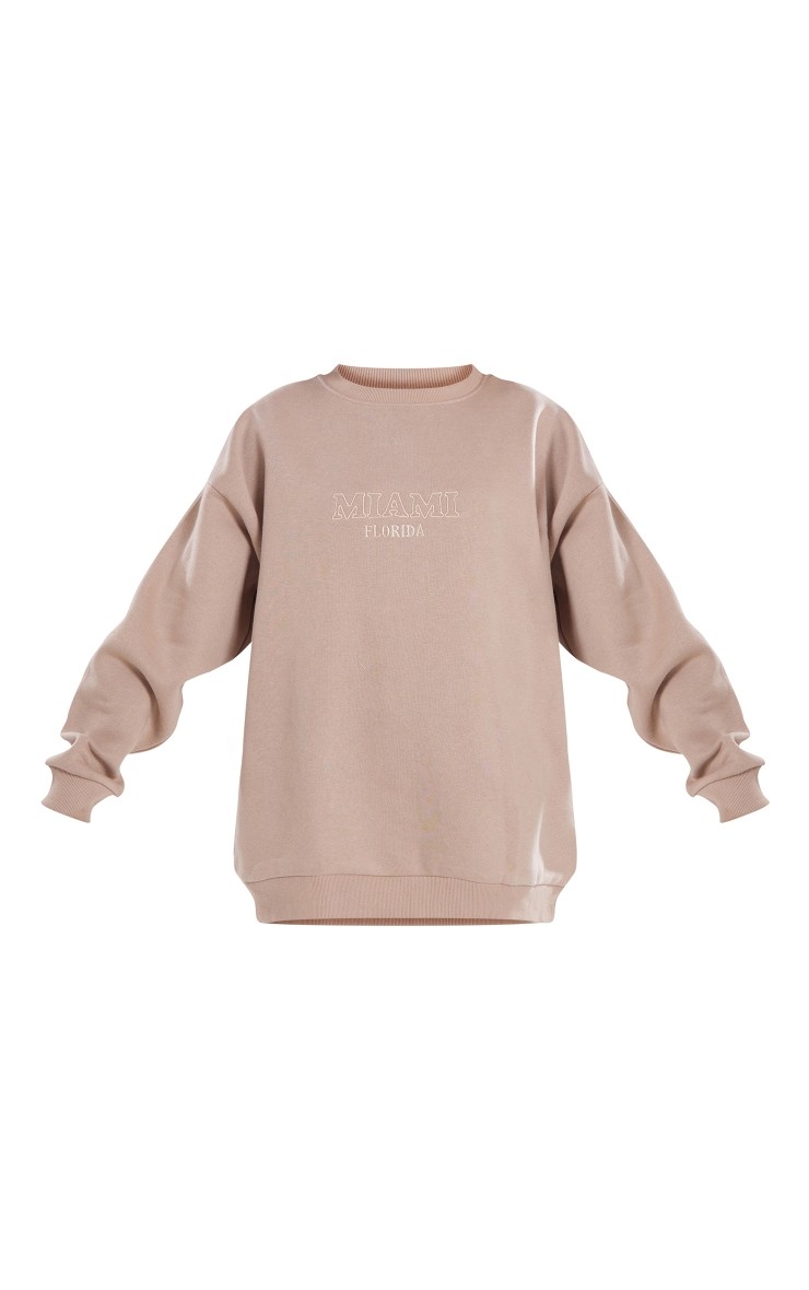 Taupe Miami İşlemeli Sweatshirt, Zahmetsiz Şıklık