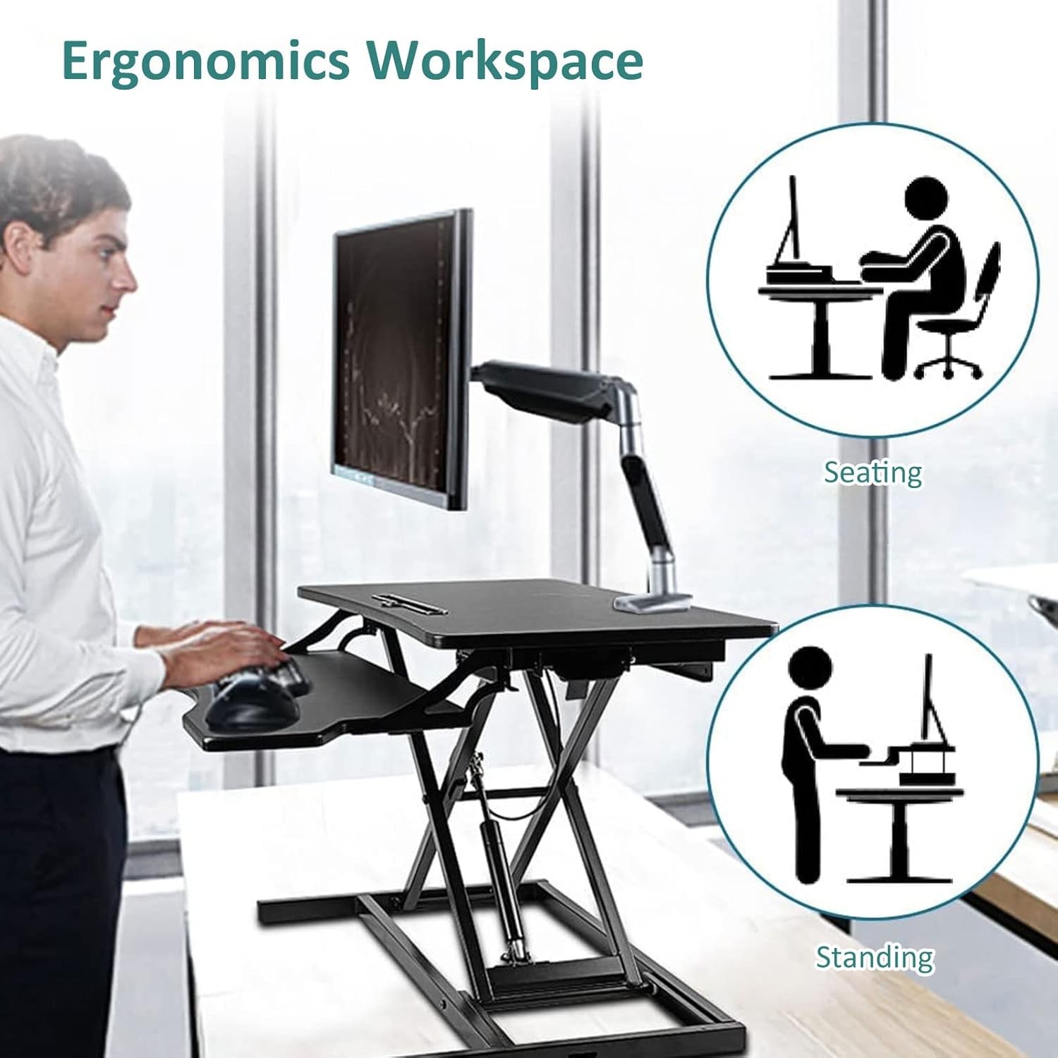 Ayakta Çalışma Masası Dönüştürücü - Yüksekliği Ayarlanabilir Ergonomik Çift Katmanlı