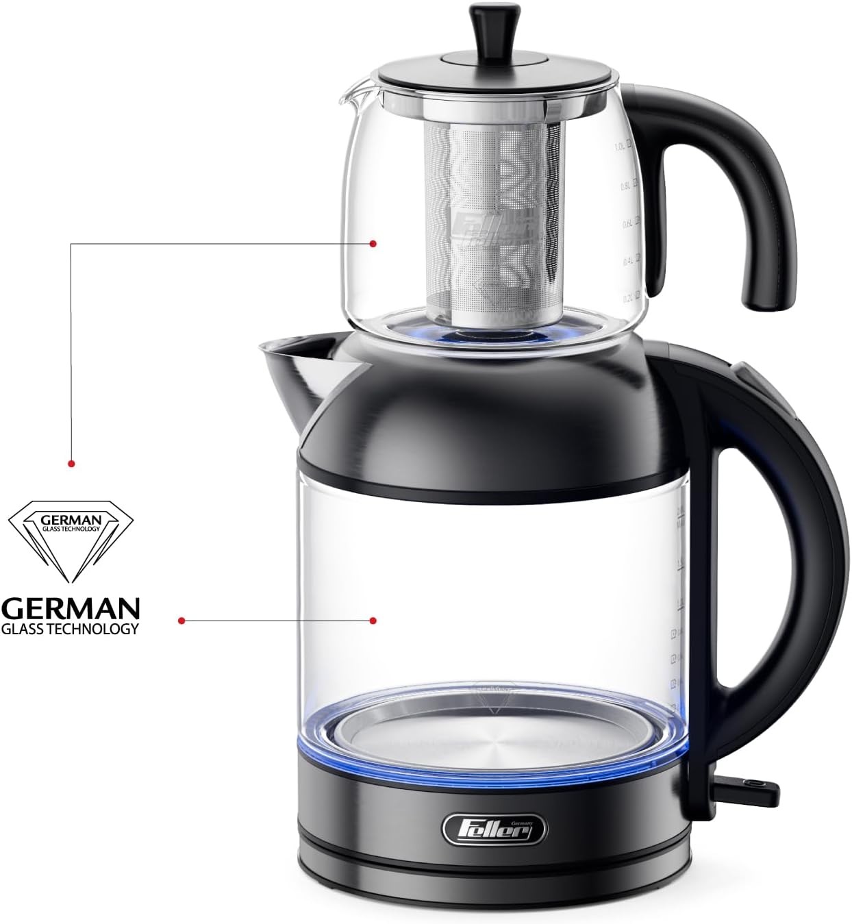 2200W 2'si 1 Arada Kettle, Cam Su Isıtıcısı ve Paslanmaz Çelik Çaydanlık