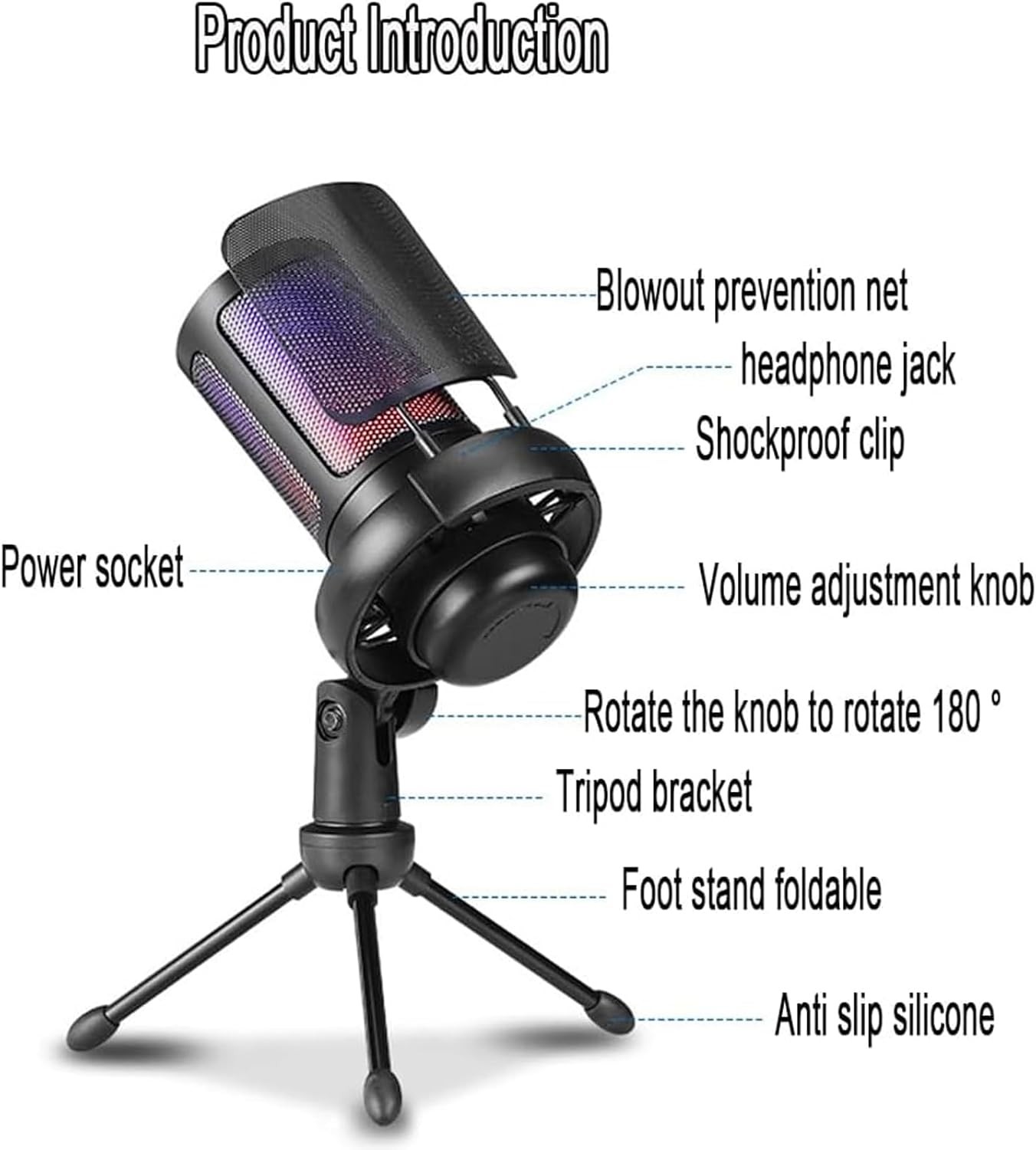 USB PC Mikrofonu, RGB Aydınlatmalı ve Sessiz, Podcast için