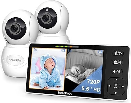 HelloBaby 720P 5.5'' HD Bebek Monitörü  Bölünmüş Ekran, Uzaktan Kumanda