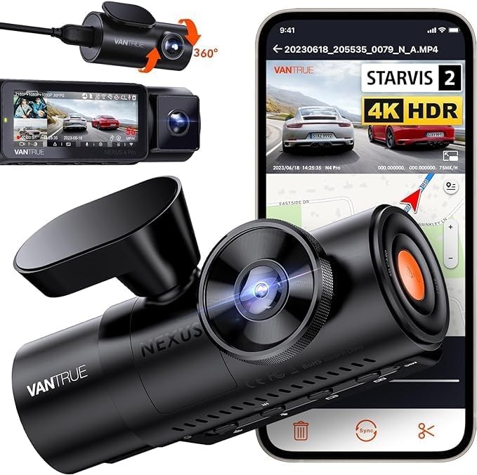 N4 Pro 3 Kanal 4K WiFi Dash Cam, STARVIS 2 IMX678 Gece Görüşü, 4K+1080P+1080P Ön İç ve Arka Üçlü Araç Kamerası