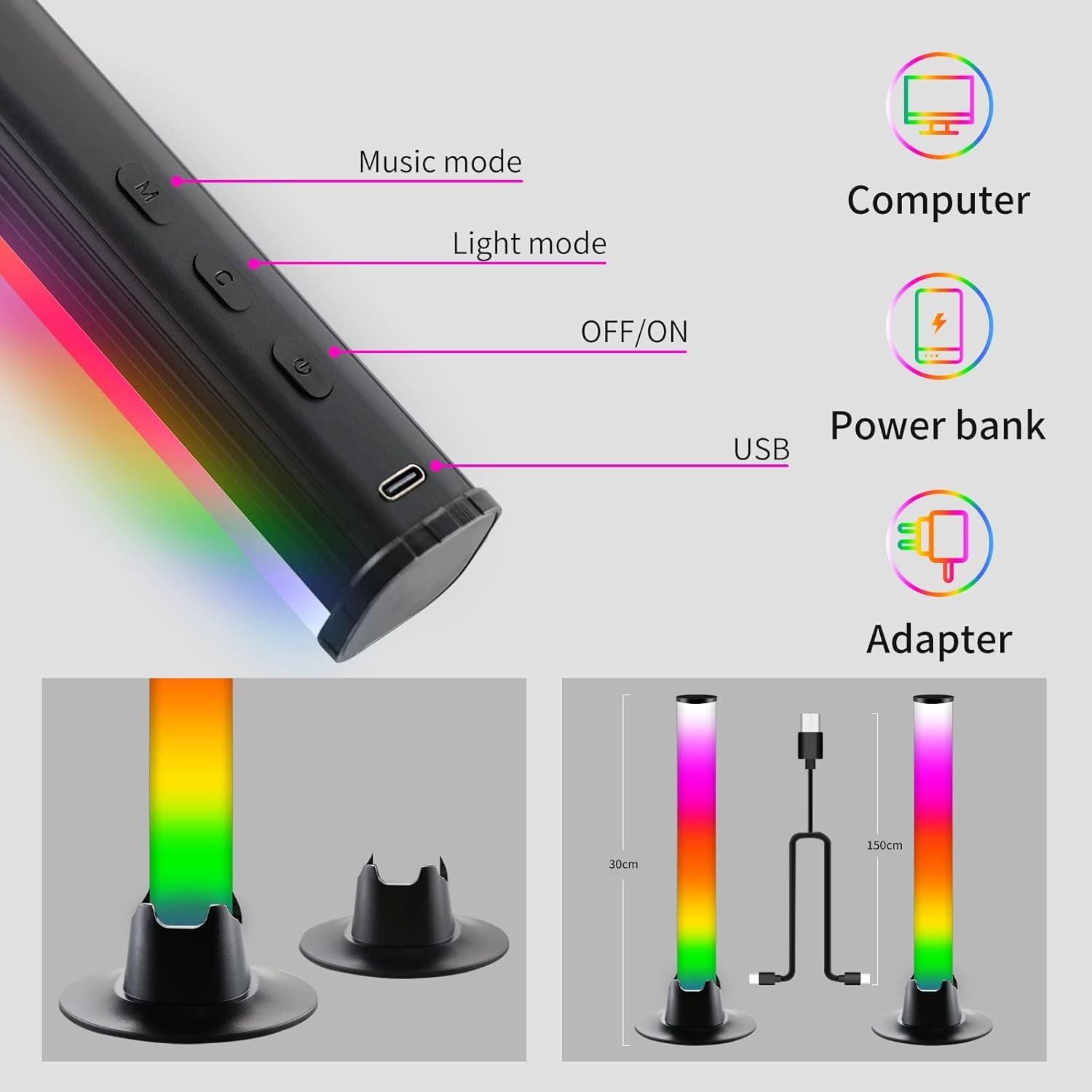  Akıllı LED Işık Çubuğu, Müzik Senkronizasyonu, Uygulama Kontrolü ile RGB Oyun Lambası