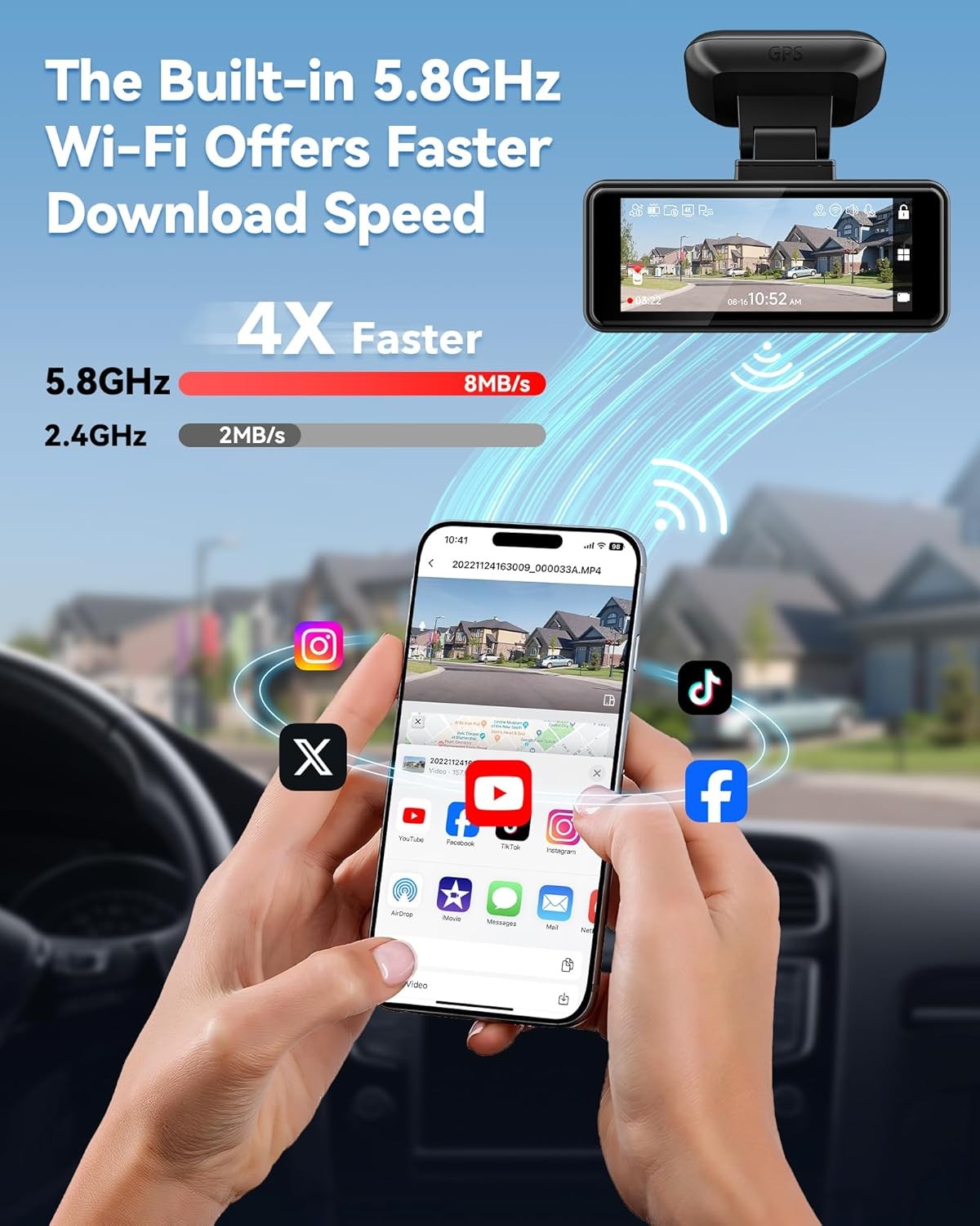 4K F8 Ön Kamera, 5G Wi-Fi, Dokunmatik Ekran, Dahili GPS ve 32GB Kart Dahil