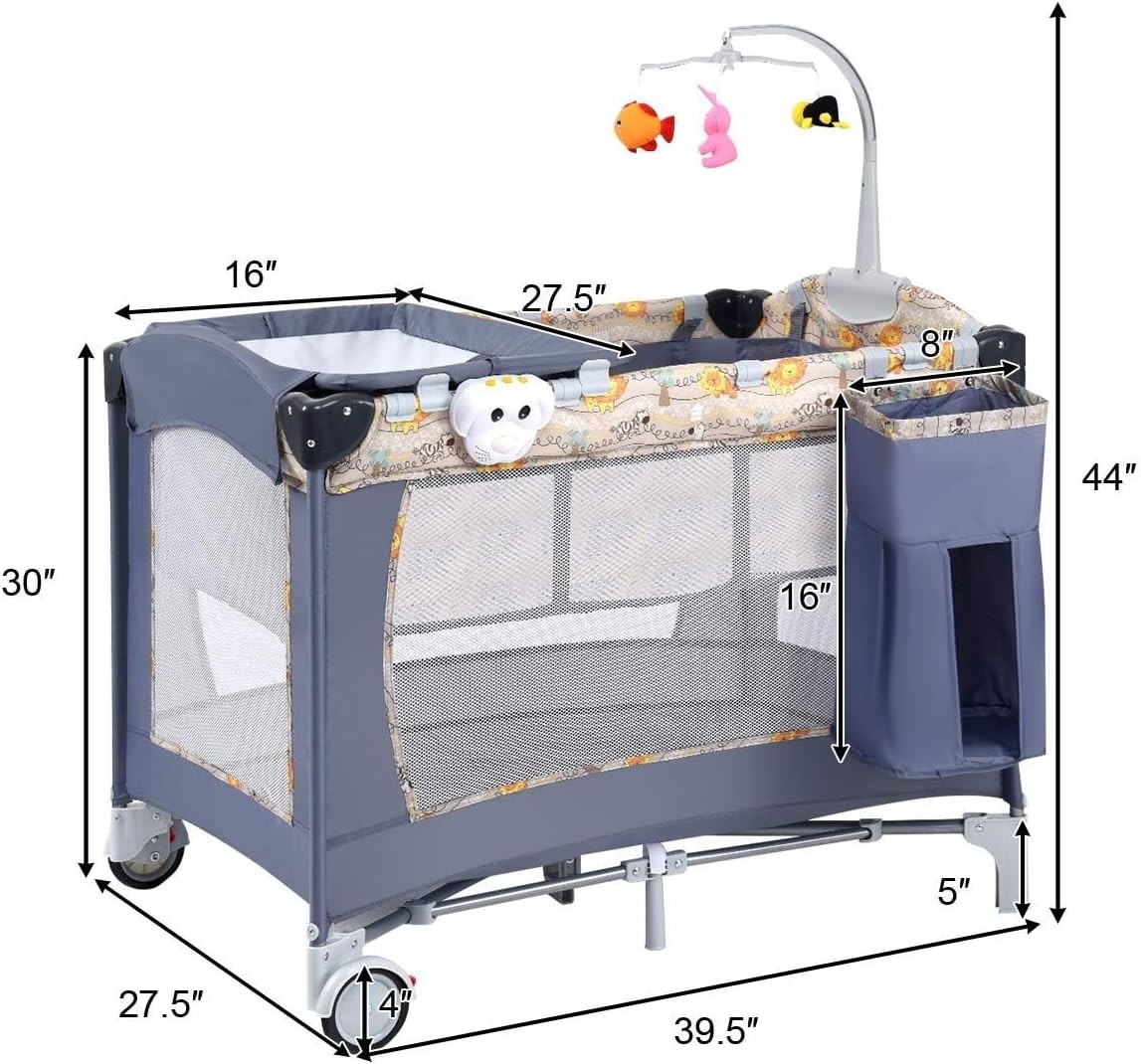 3'ü 1 Arada Portatif Bebek Oyun Parkı - Bassinet, Beşik, Alt Değiştirme Masası ve Taşıma Çantası