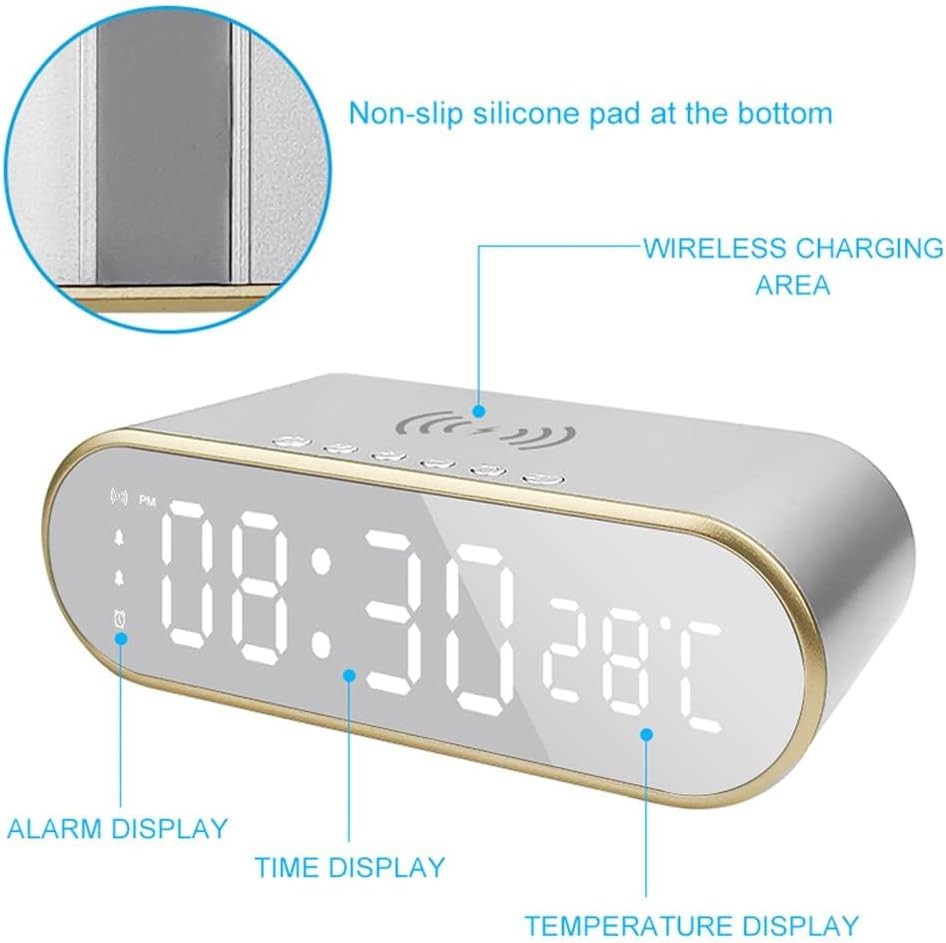 Modern Tasarımlı Dijital Çalar Saat - Hızlı Kablosuz Şarj ve Termometre Özellikli