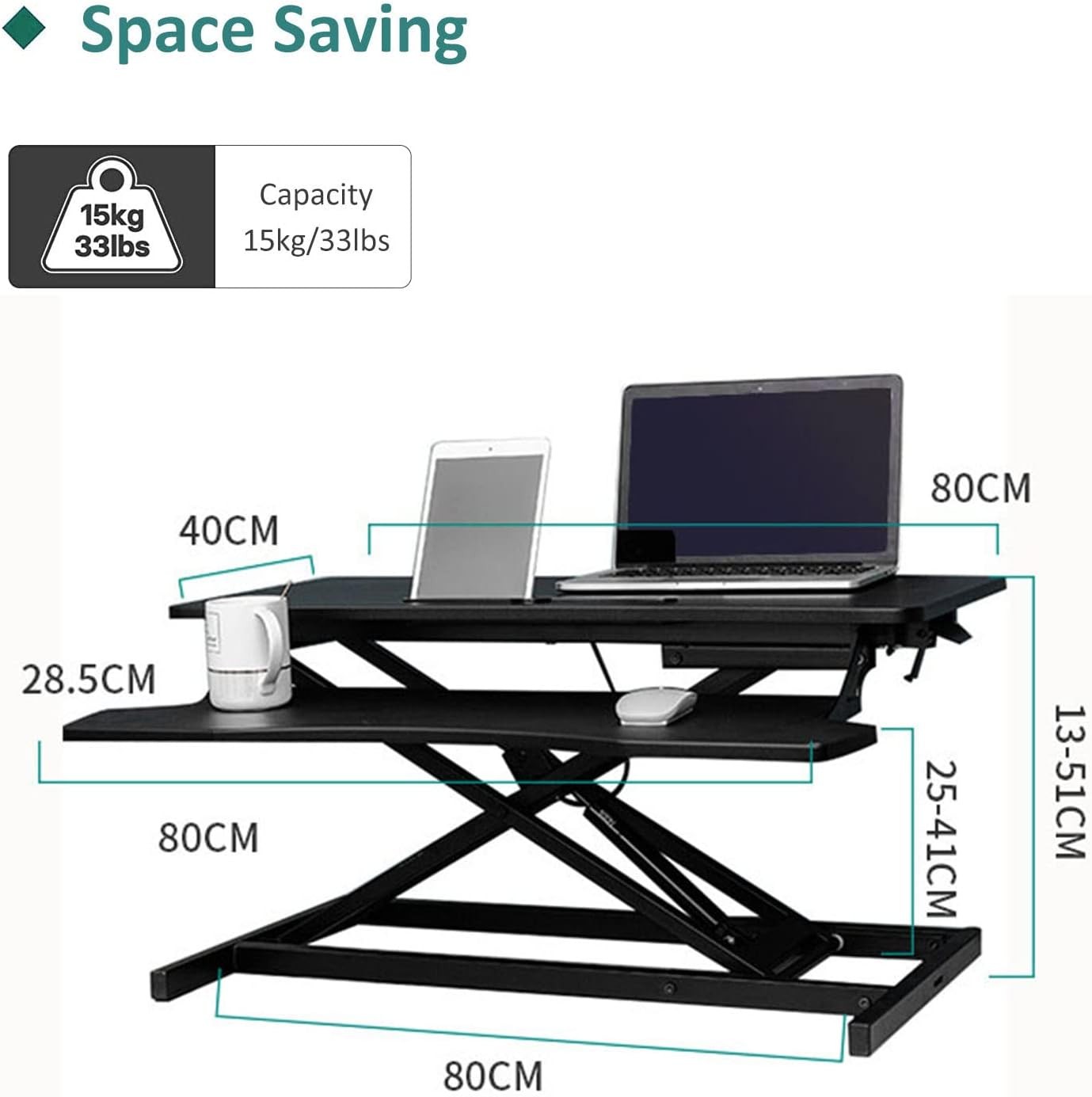 Ayakta Çalışma Masası Dönüştürücü - Yüksekliği Ayarlanabilir Ergonomik Çift Katmanlı