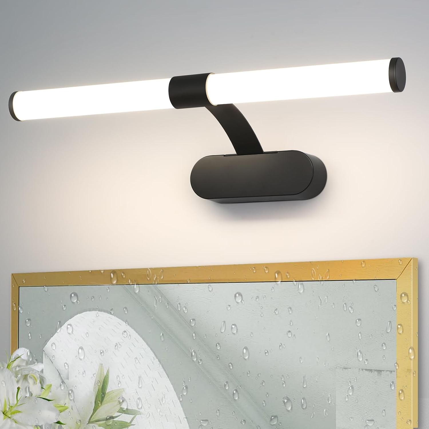 LED Ayna Lambası - Modern Siyah Duvar Lambası, Su'da, 40 cm, 6W, 4000K Nötr Beyaz