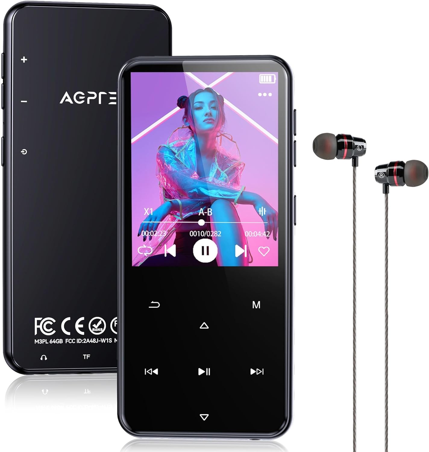 64GB Bluetooth MP3 Çalar, AGPTEK M3 2.4 İnç Müzik Çalar, Hoparlör