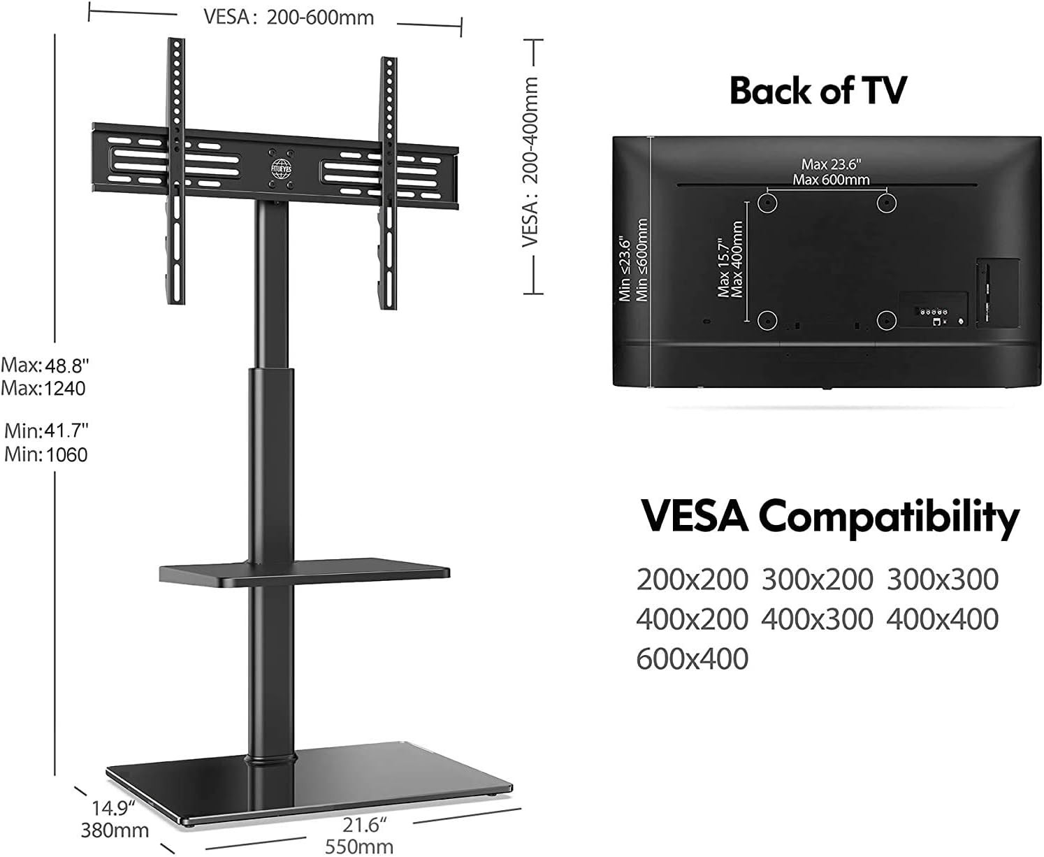 32-60 inç LCD LED Düz Kavisli Ekran TV Sehpası, Döner ve Yüksekliği Ayarlanabilir