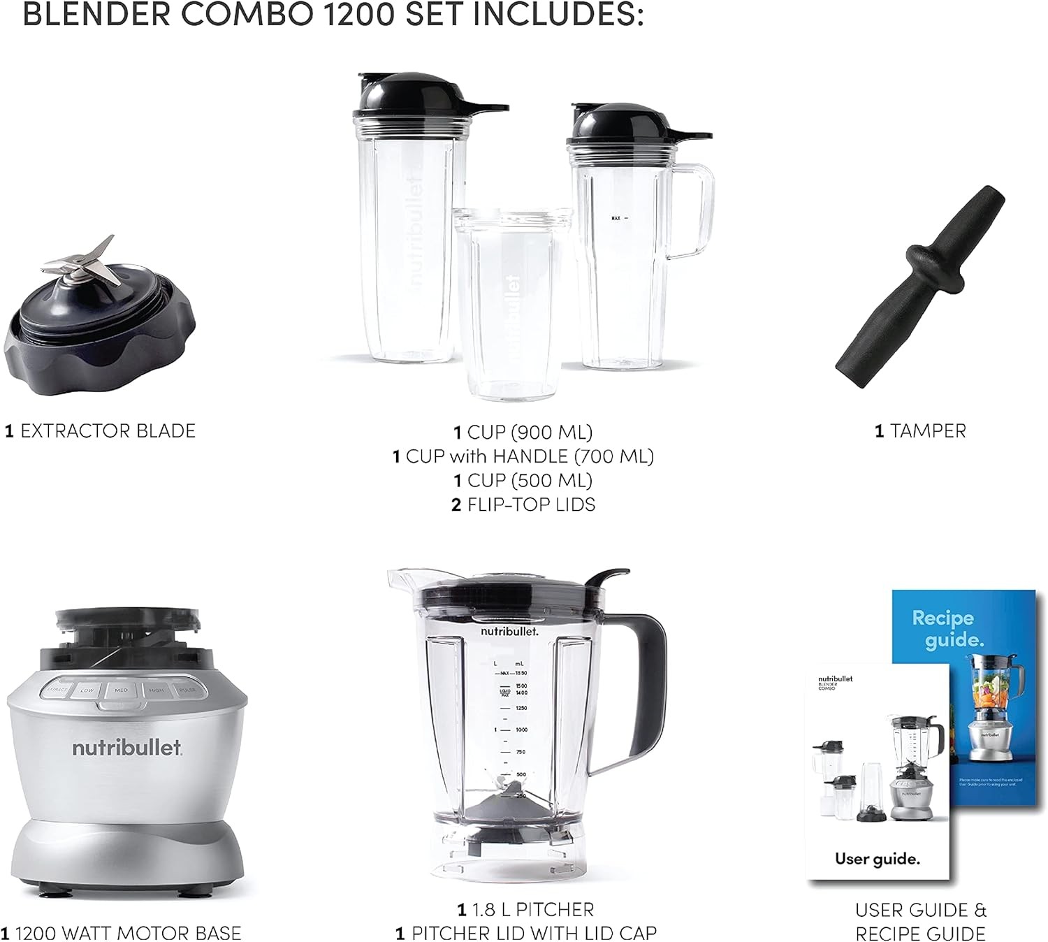 1200W Tam Boy Blender + Kombo Set - 9 Parça, Besin Ekstraksiyonu, Smoothie, Çorba