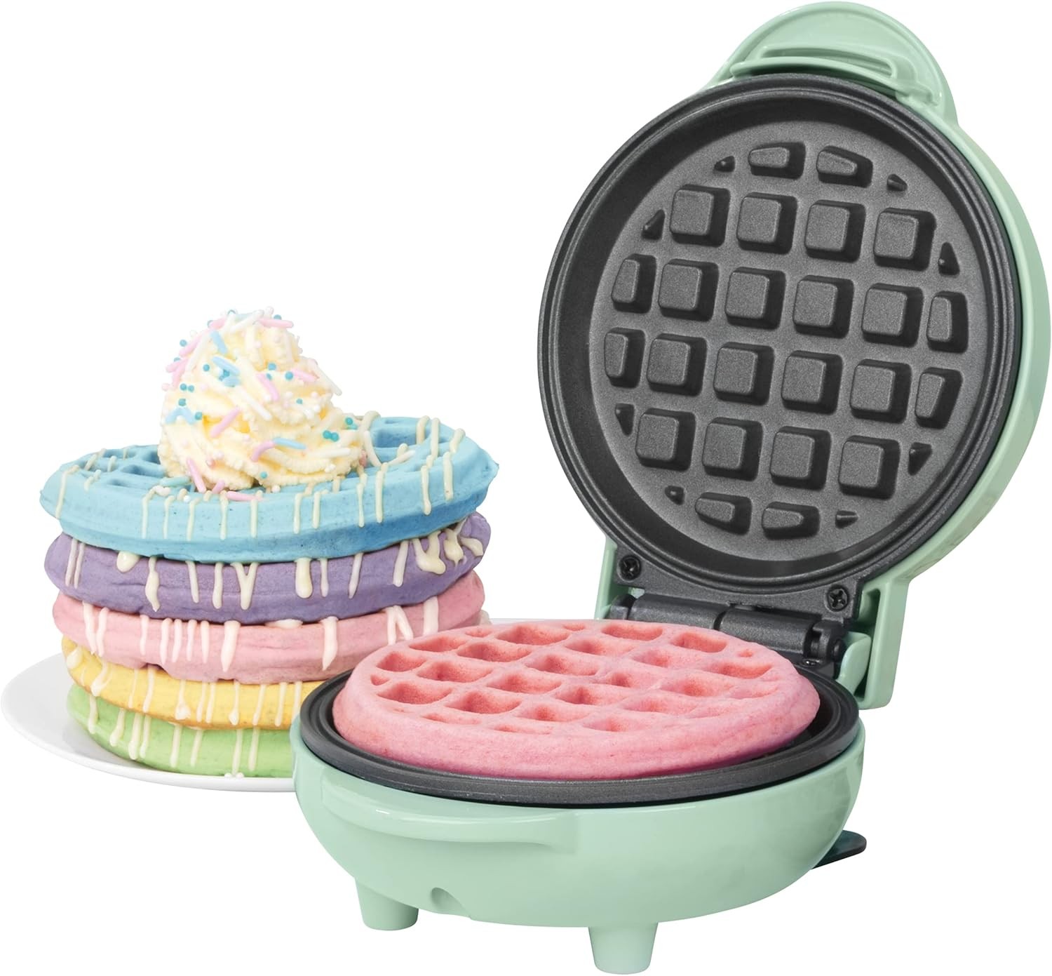  Yapışmaz Mini Waffle Makinesi, 550 W, Klasik Yeşil Retro Tasarım