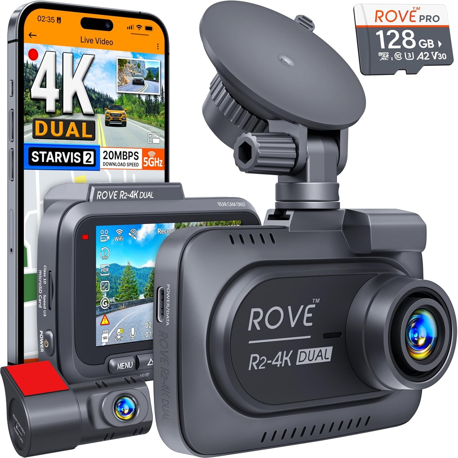 R2-4K DUAL Dash Cam, Ön ve Arka Kamera, 4K 2160P, STARVIS 2 Sensör, 24S Park