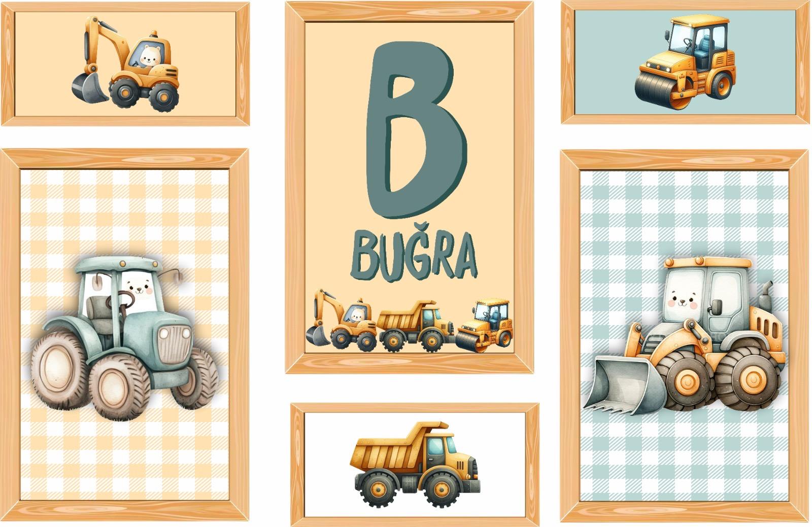 İş Makinası Konsept 6 Parça Çocuk Odası Tablo Set