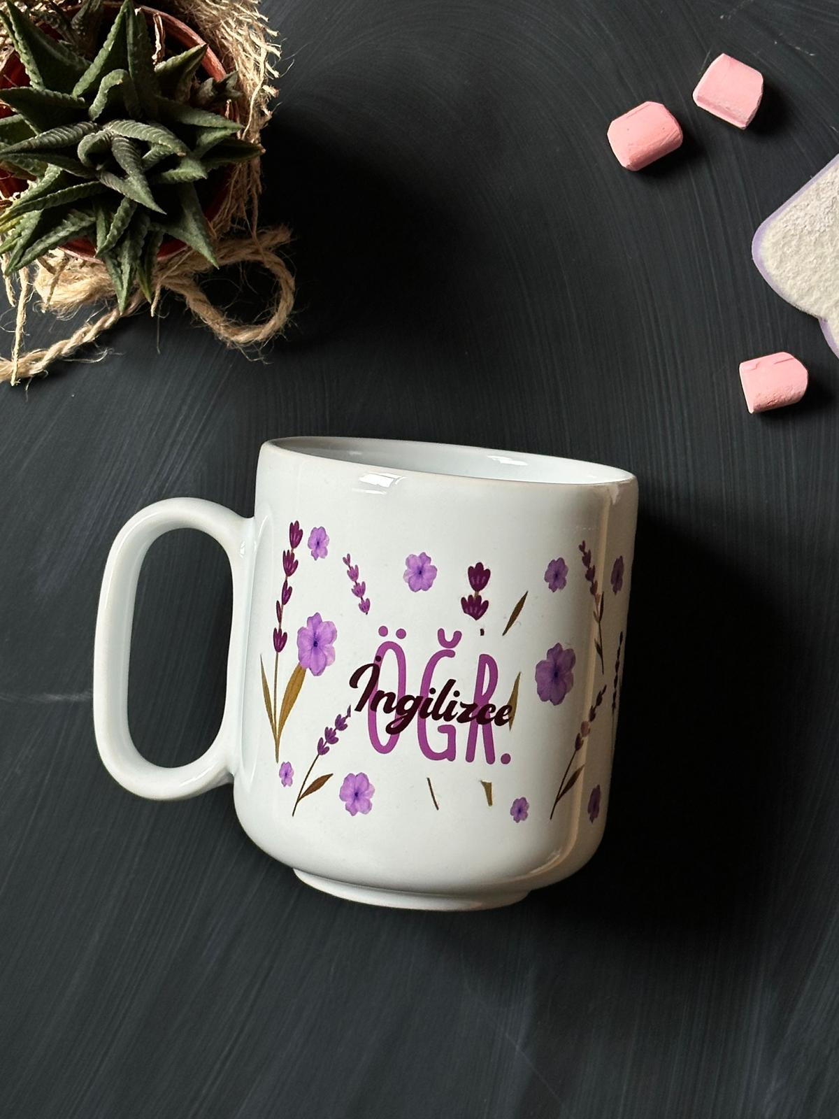 Lavanta Desenli Branşlı Öğretmen Kupa