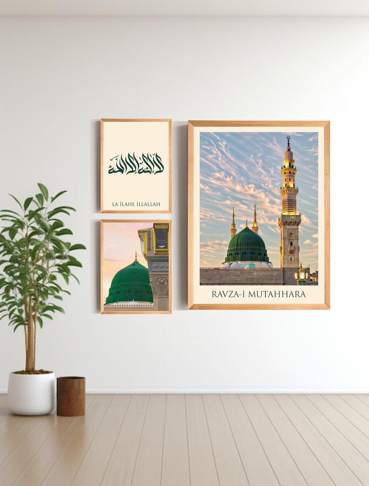 Medine Temalı Dini Tablo Set 3 Parça (Çerçeve Görünümlü)