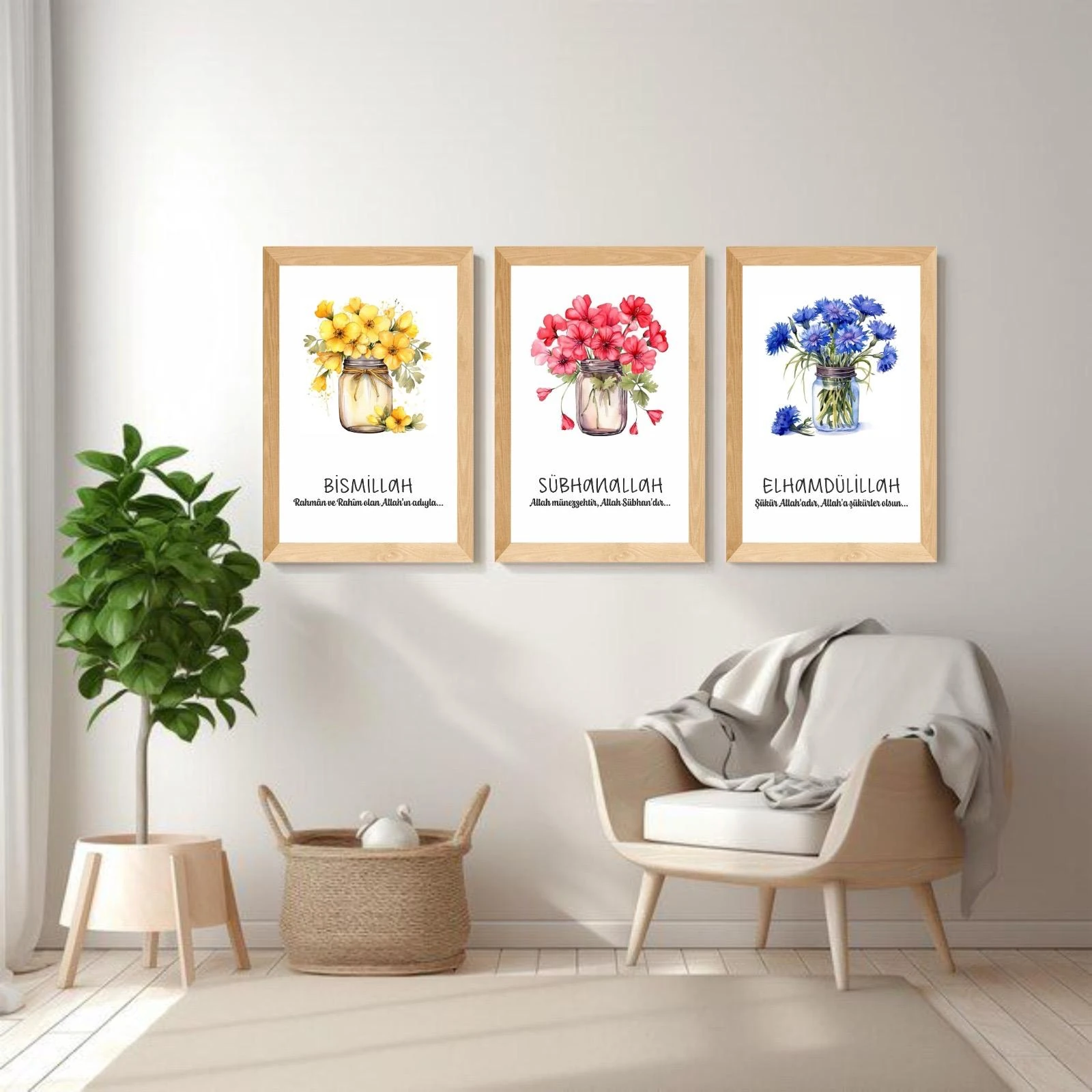 3'Lü Bismillah-Sübhanallah-Elhamdülillah Yazılı Çerçeve Görünümlü Tablo Set    