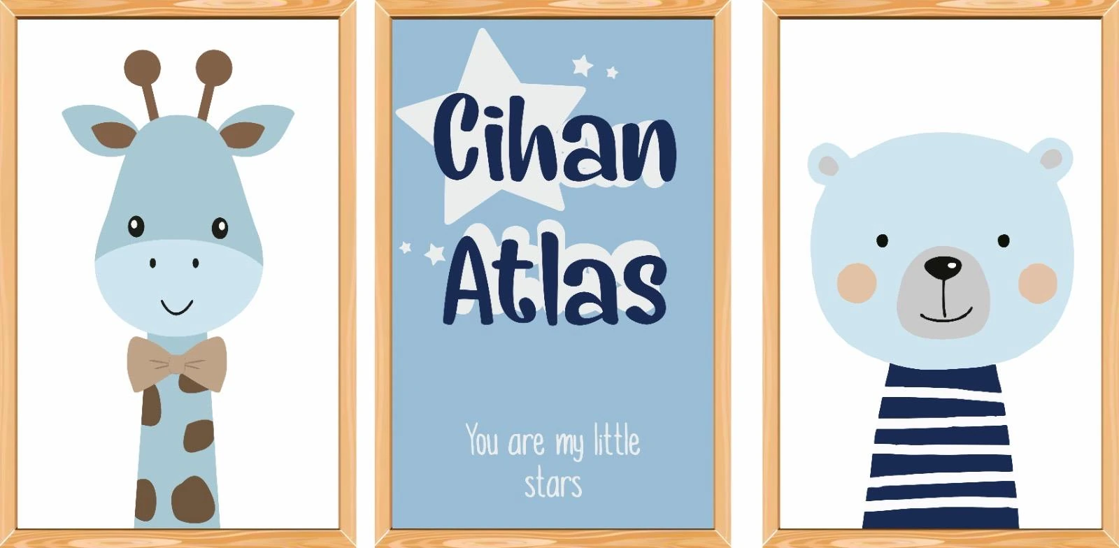 Çocuk Odası Konsept Tasarımlı 3'lü Tablo Set (Çerçeve Görünümlü)