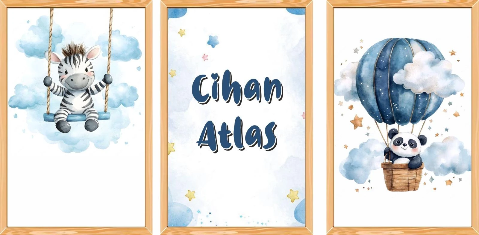 Çocuk Odası Konsept Tasarımlı 3'lü Tablo Set (Çerçeve Görünümlü)