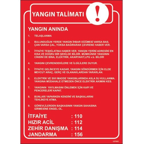 Yangın Talimatı Levhası 25x35 cm