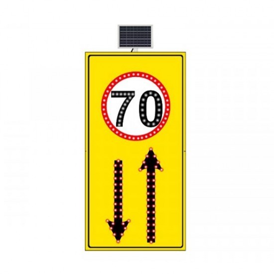Güneş Enerjili (Solar) Ledli Hız Limiti 50 km/h Geliş Gidiş Yol Sarı Zemin 100x175 cm