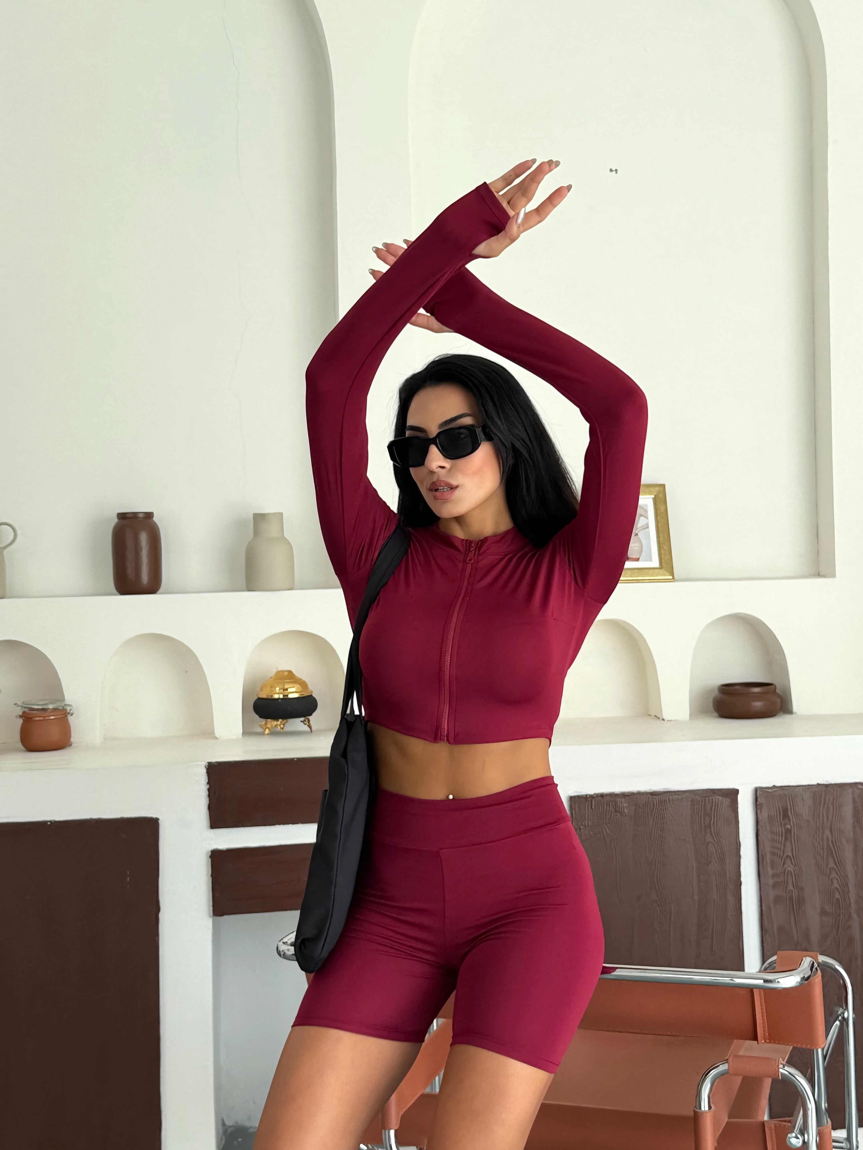 Slim Fit Yüksek Bel Toparlayıcı Crop Kadın 2’li Tayt Takım